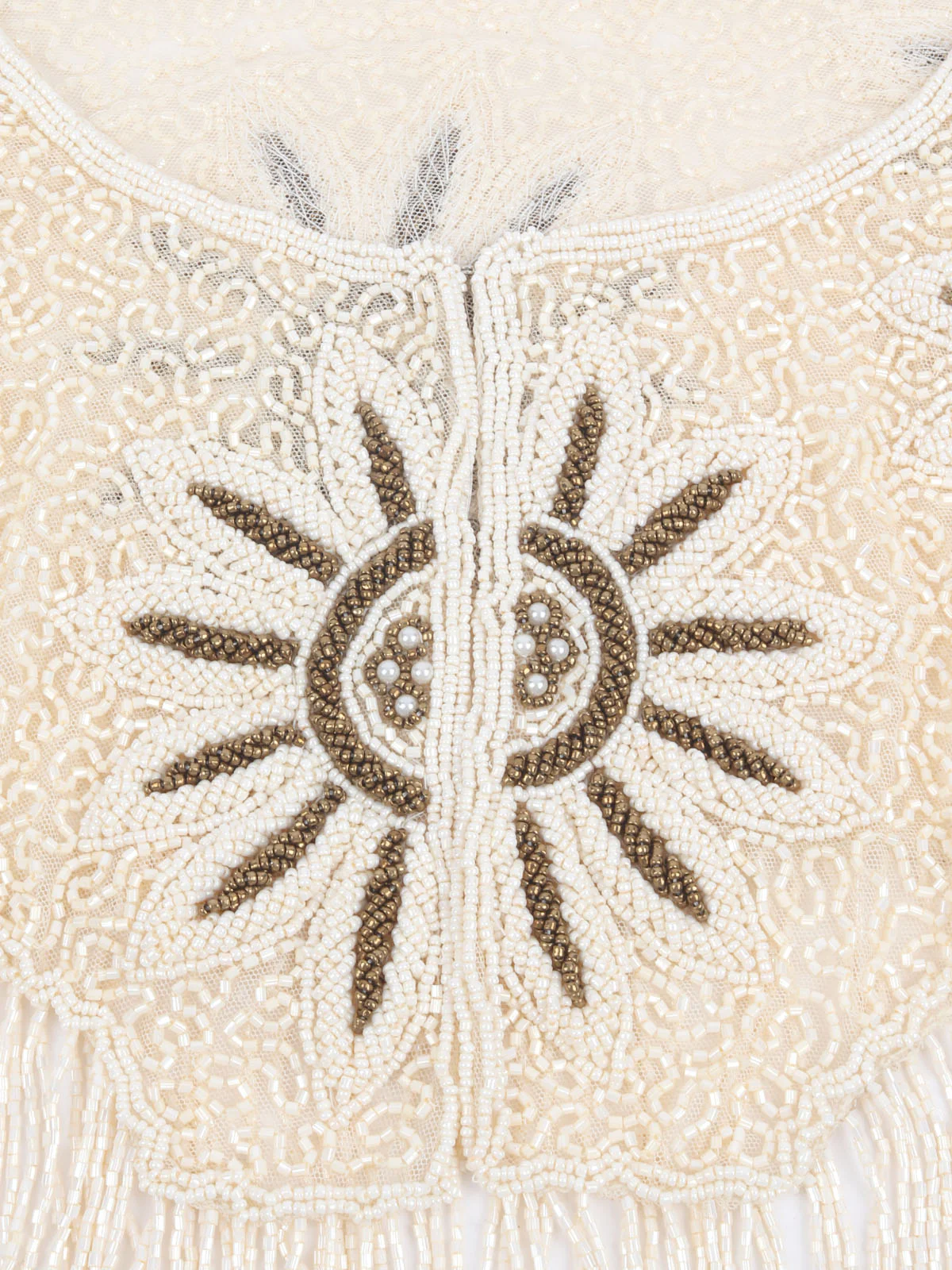 Odette Off White & Brown Net Embellished Cape For Women - Image 5