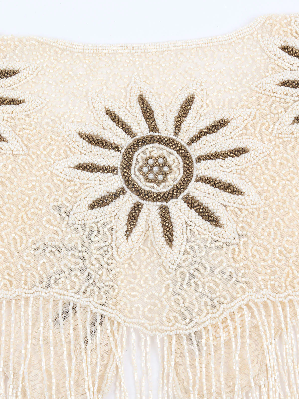 Odette Off White & Brown Net Embellished Cape For Women - Image 6