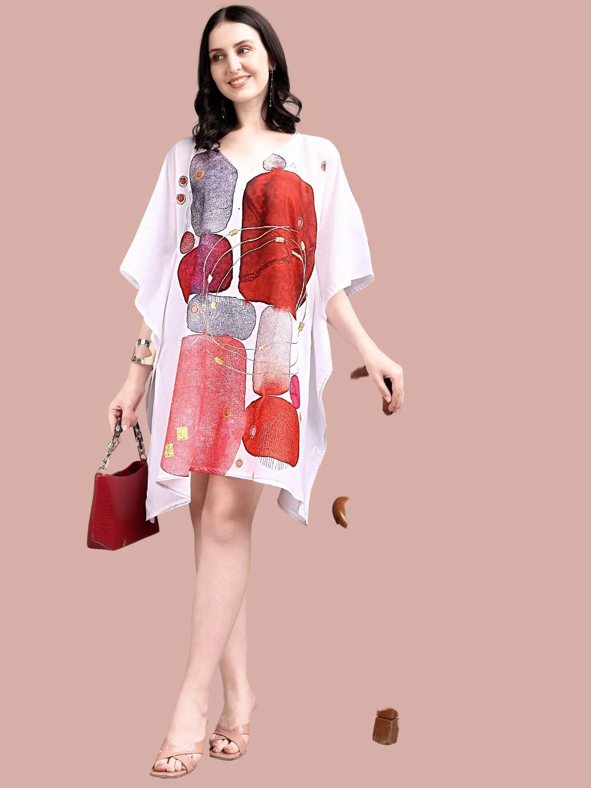 Odette Off White Cotton Blend Printed Kaftan For Women