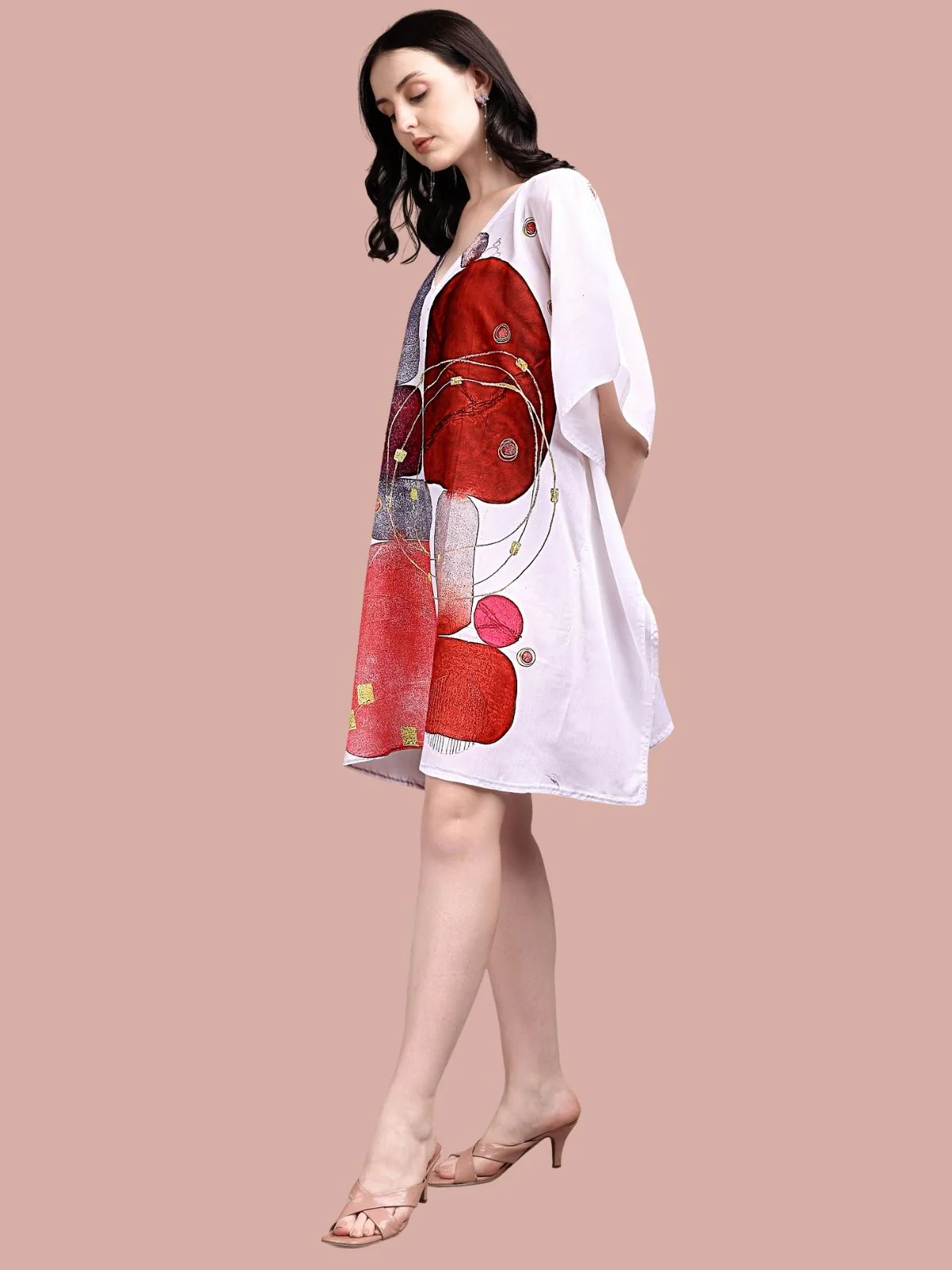 Odette Off White Cotton Blend Printed Kaftan For Women - Image 2