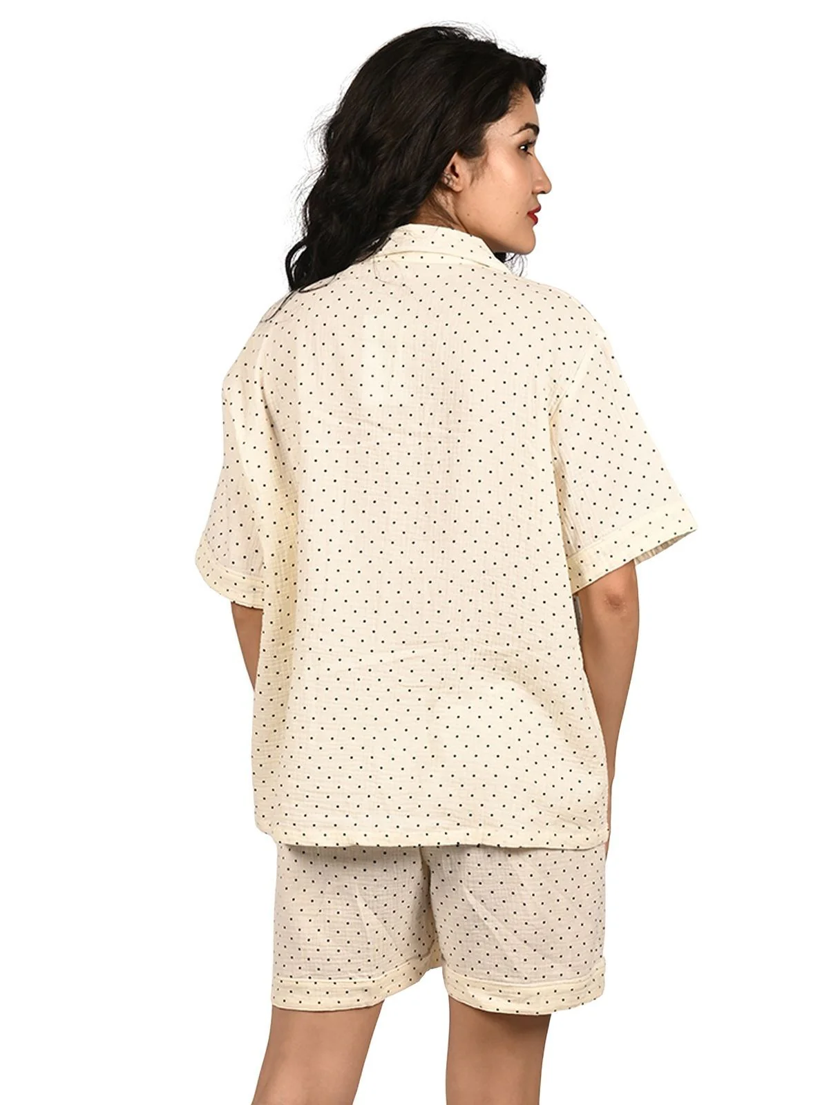 Odette Off White Cotton Blend Printed Night Wear Set For Women - Image 4