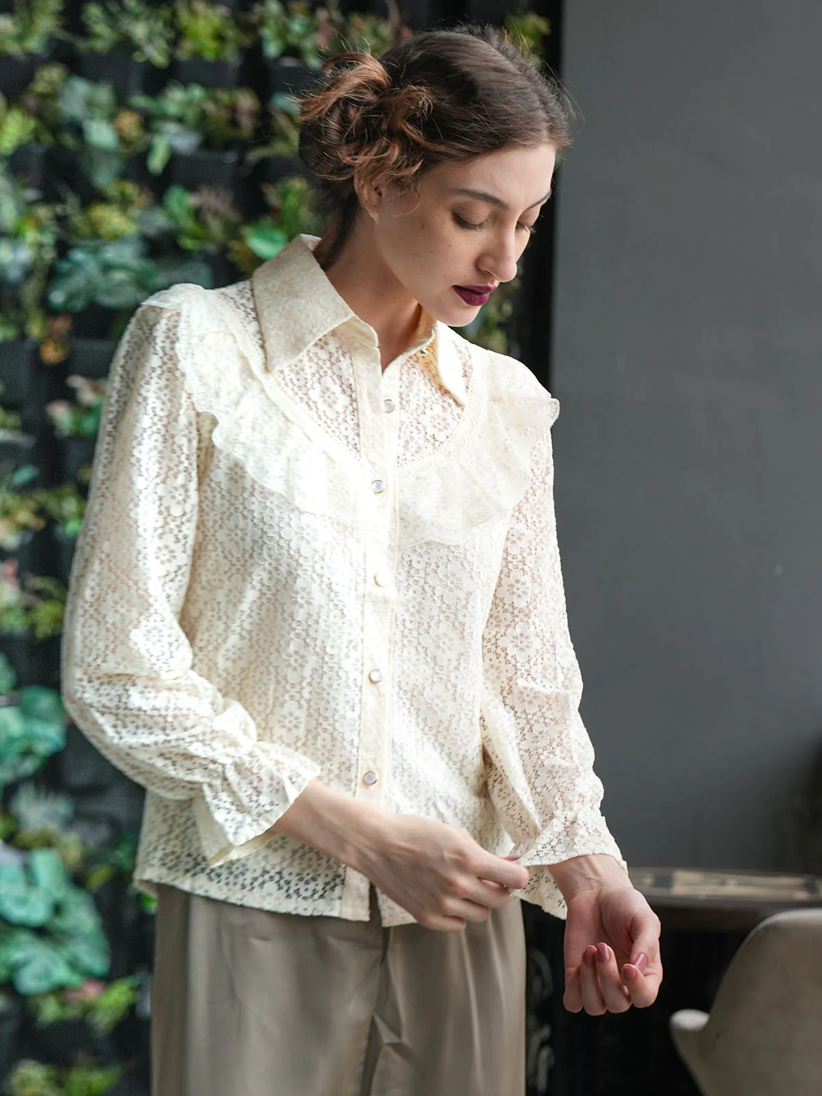 Odette Off White Cotton Lace Top For Women - Image 2