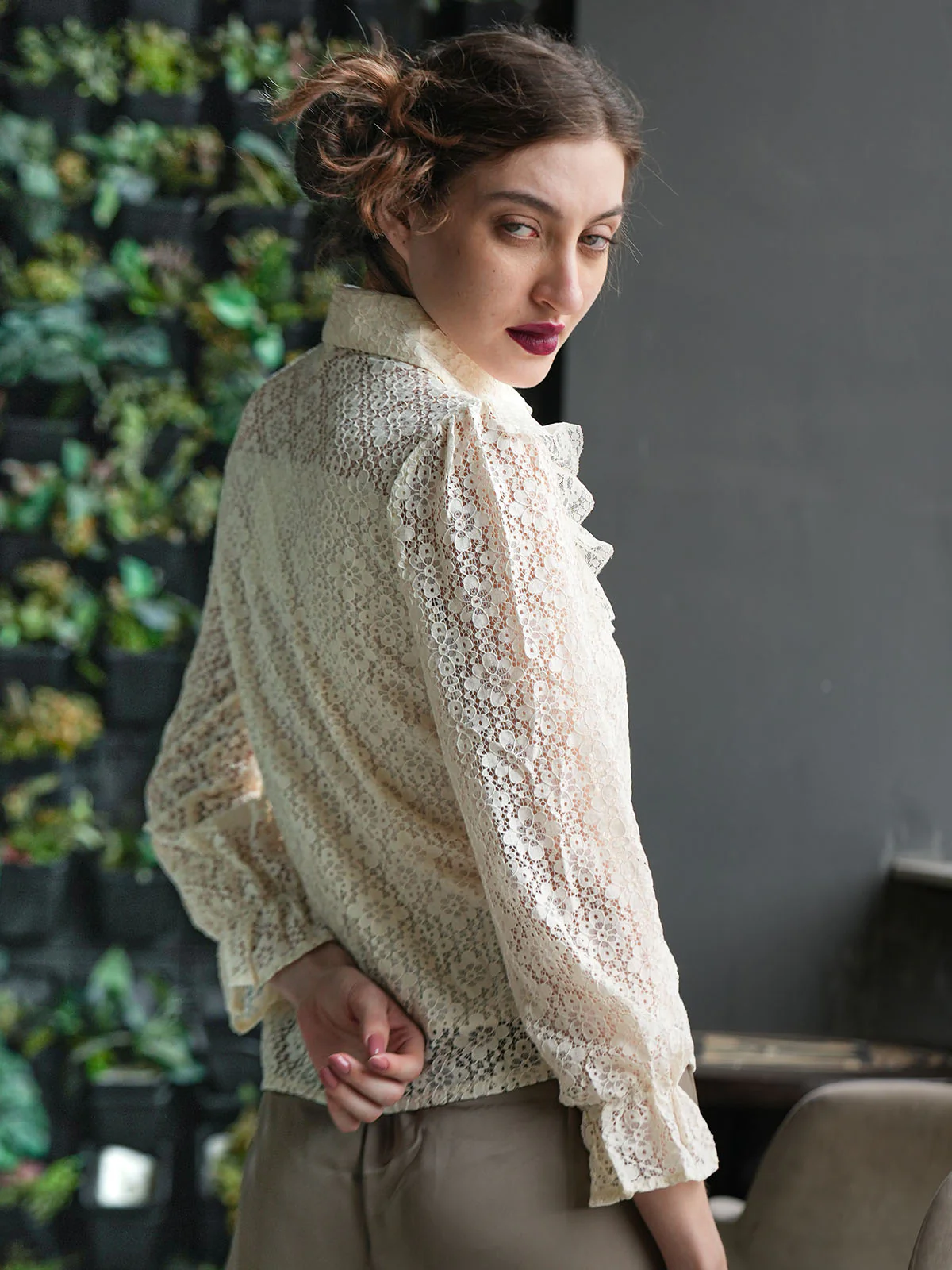 Odette Off White Cotton Lace Top For Women - Image 3