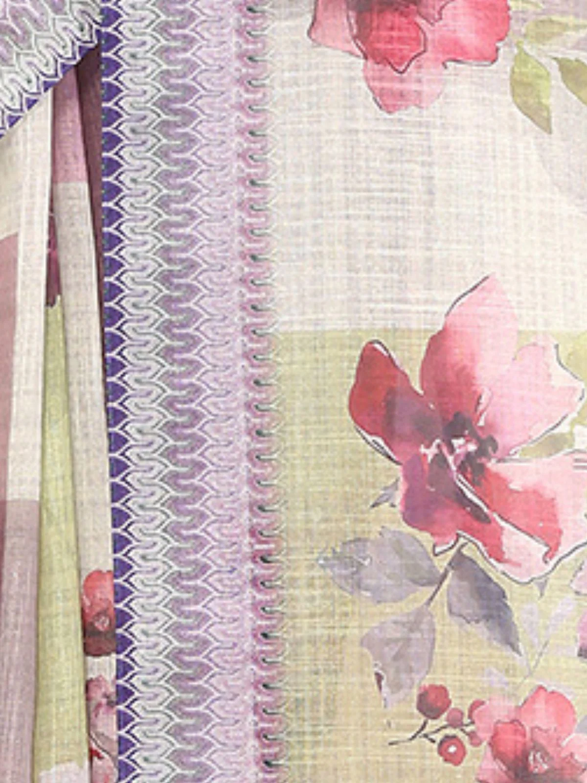 Odette Off White Cotton Linen Solid Printed Saree For Women - Image 4