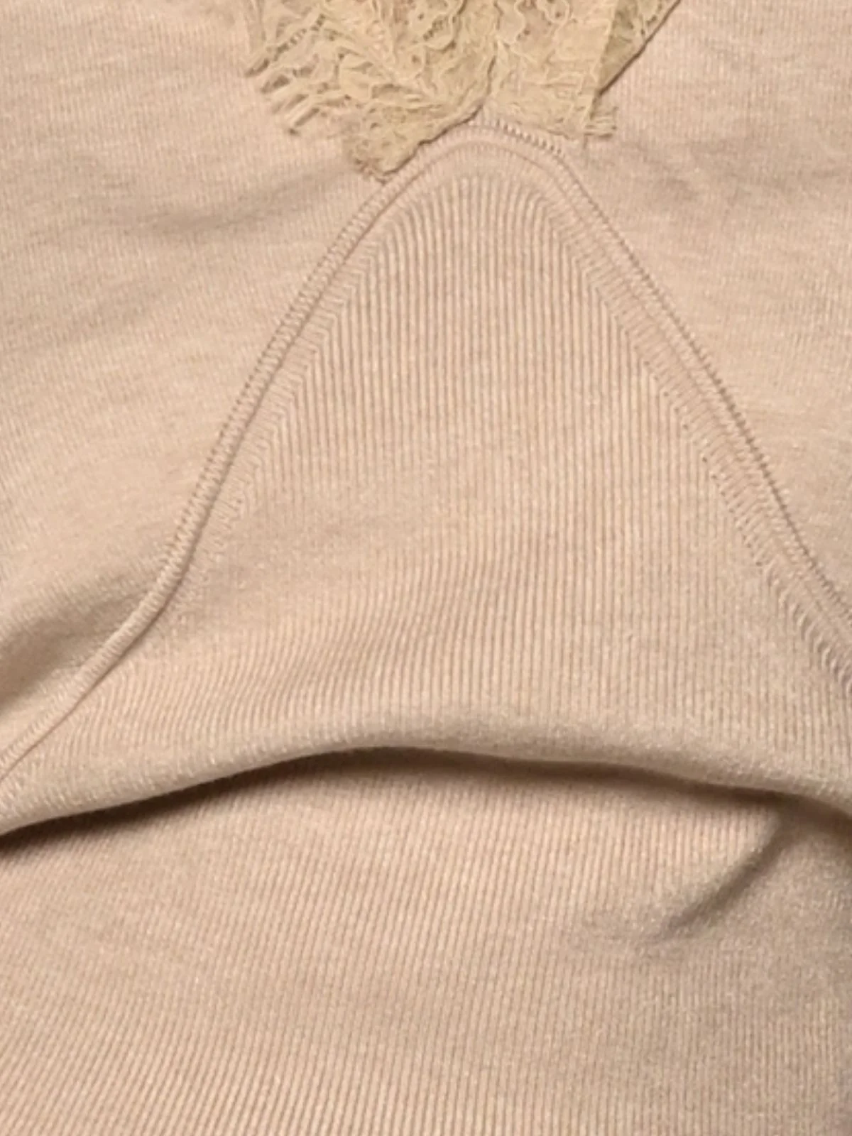 Odette Beige Cotton Polyester Rib Empire Cut Top For Women - Image 5