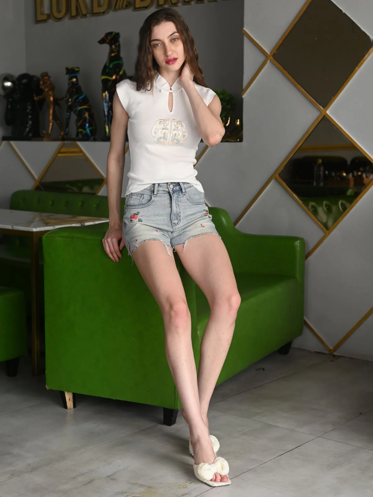 Odette Off White Cotton Rib Top For Women - Image 2