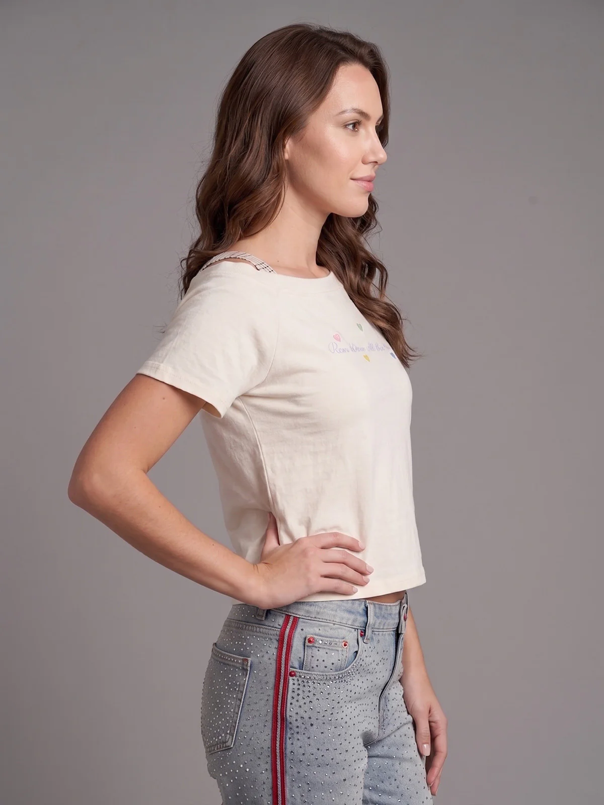 Odette Off White Cotton Rib Self Design Top For Women - Image 2
