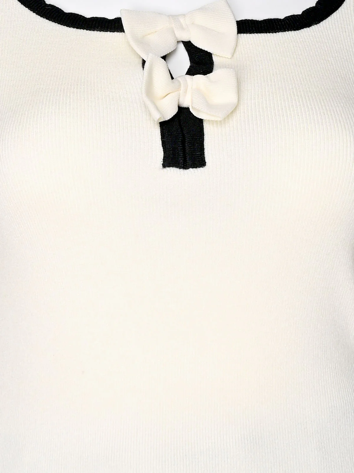 Odette Off White Cotton Rib Solid Top For Women - Image 5