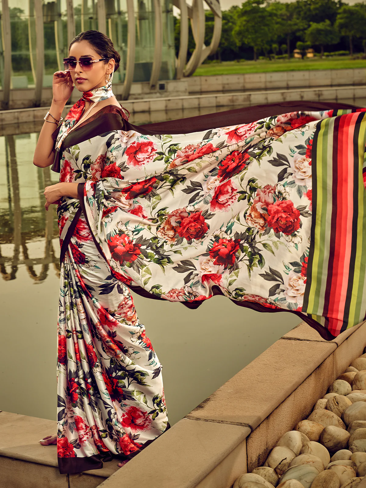 Odette Off White Digital Printed Saree For Women