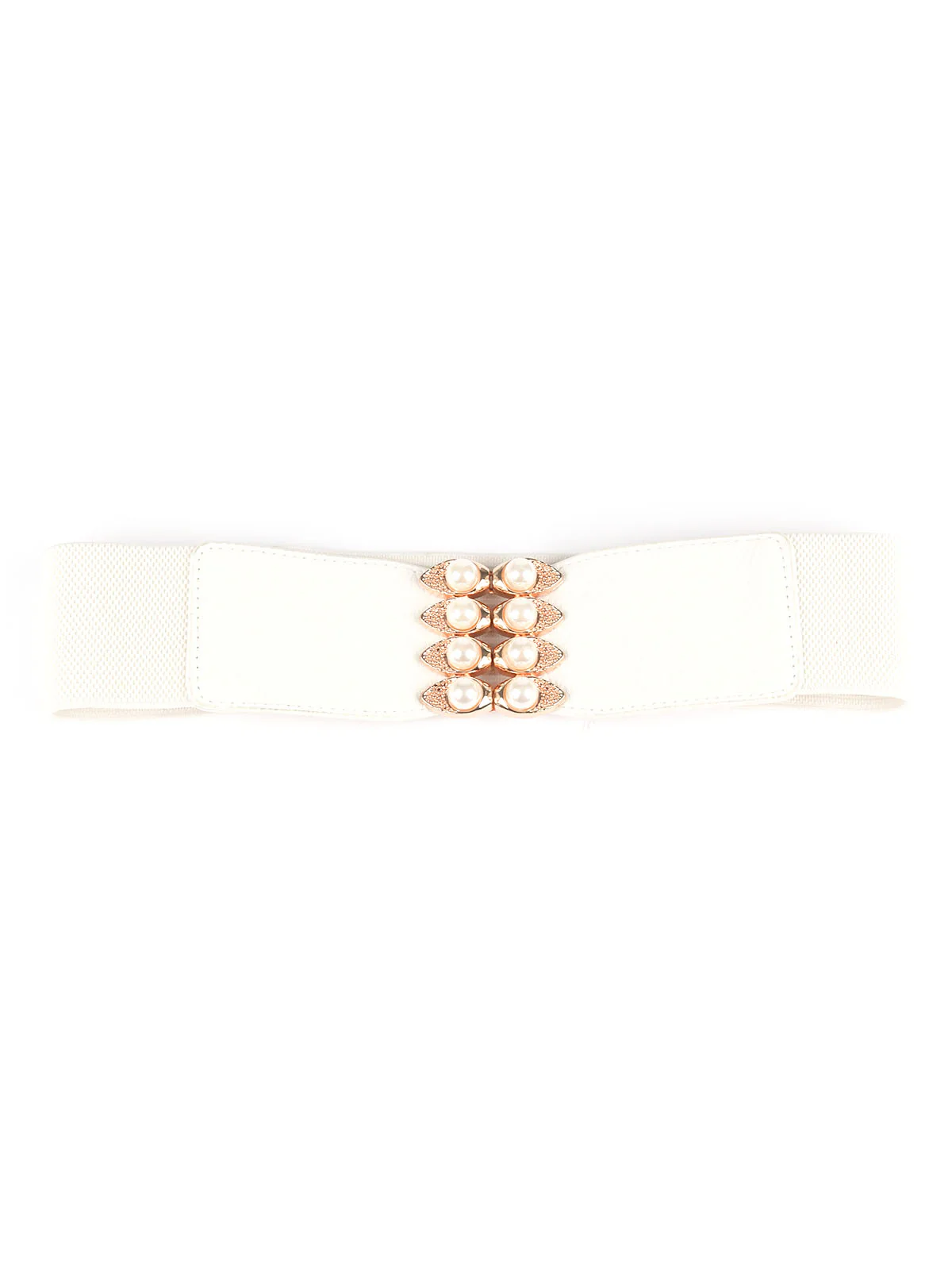 Odette Off White Elastic With PU Embellished Belt For Women - Image 3