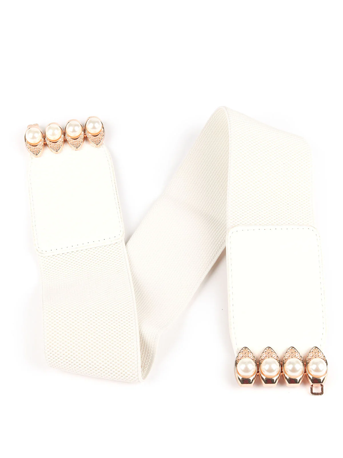 Odette Off White Elastic With PU Embellished Belt For Women - Image 4