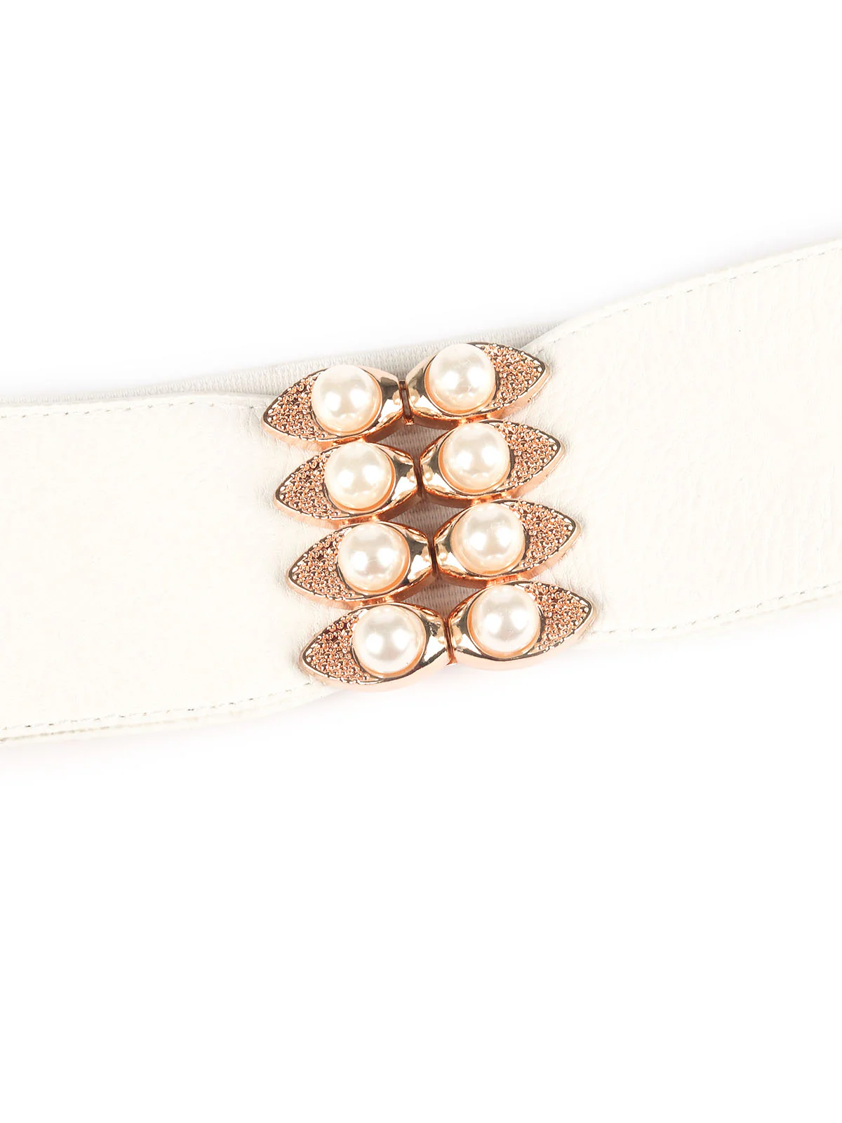 Odette Off White Elastic With PU Embellished Belt For Women - Image 5