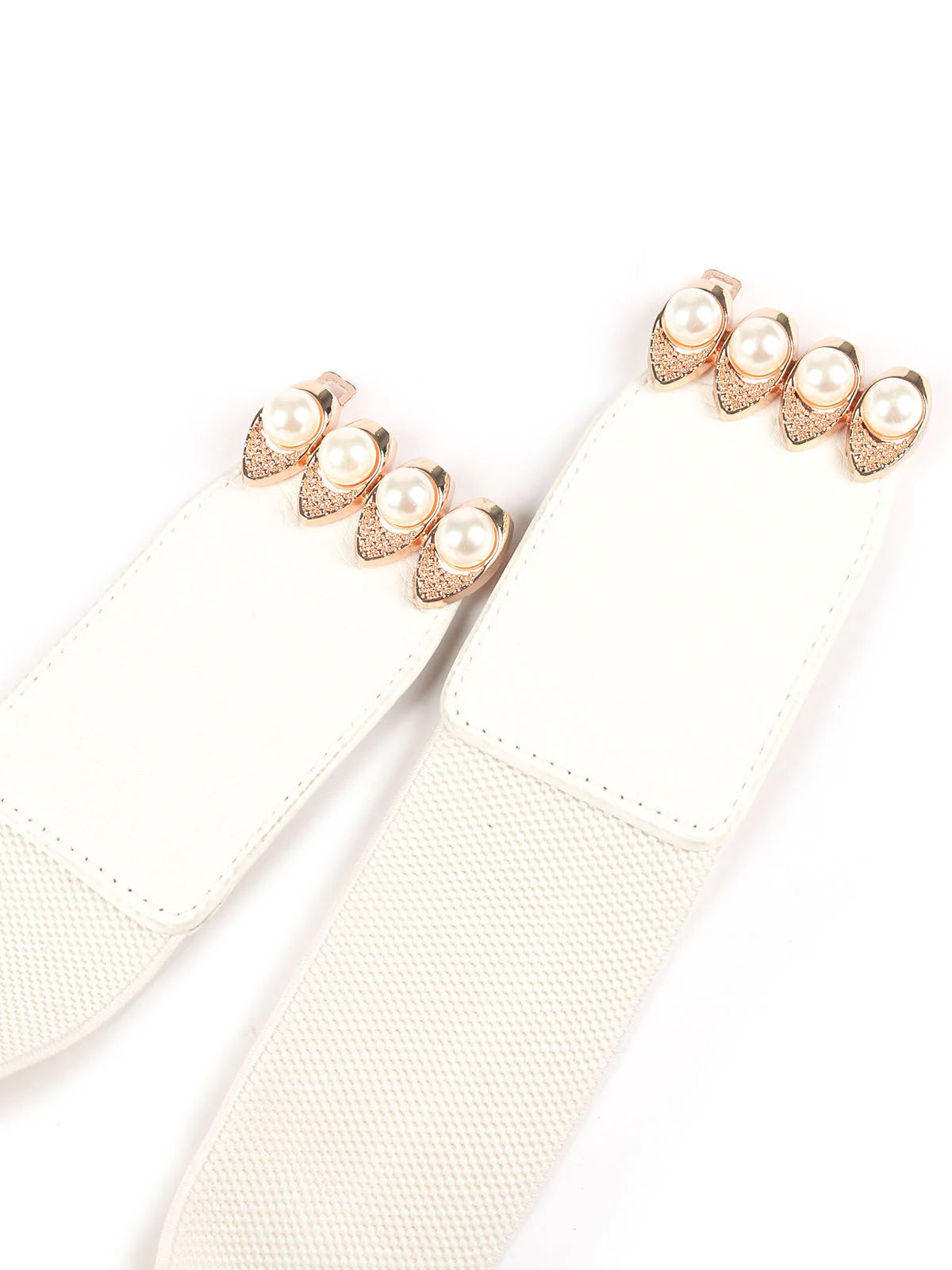 Odette Off White Elastic With PU Embellished Belt For Women - Image 6