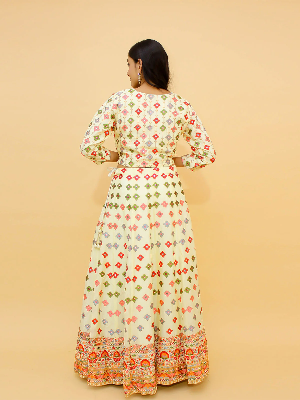 Odette Off White Embroidered Chinon Stitched Lehenga With Blouse For Women - Image 3