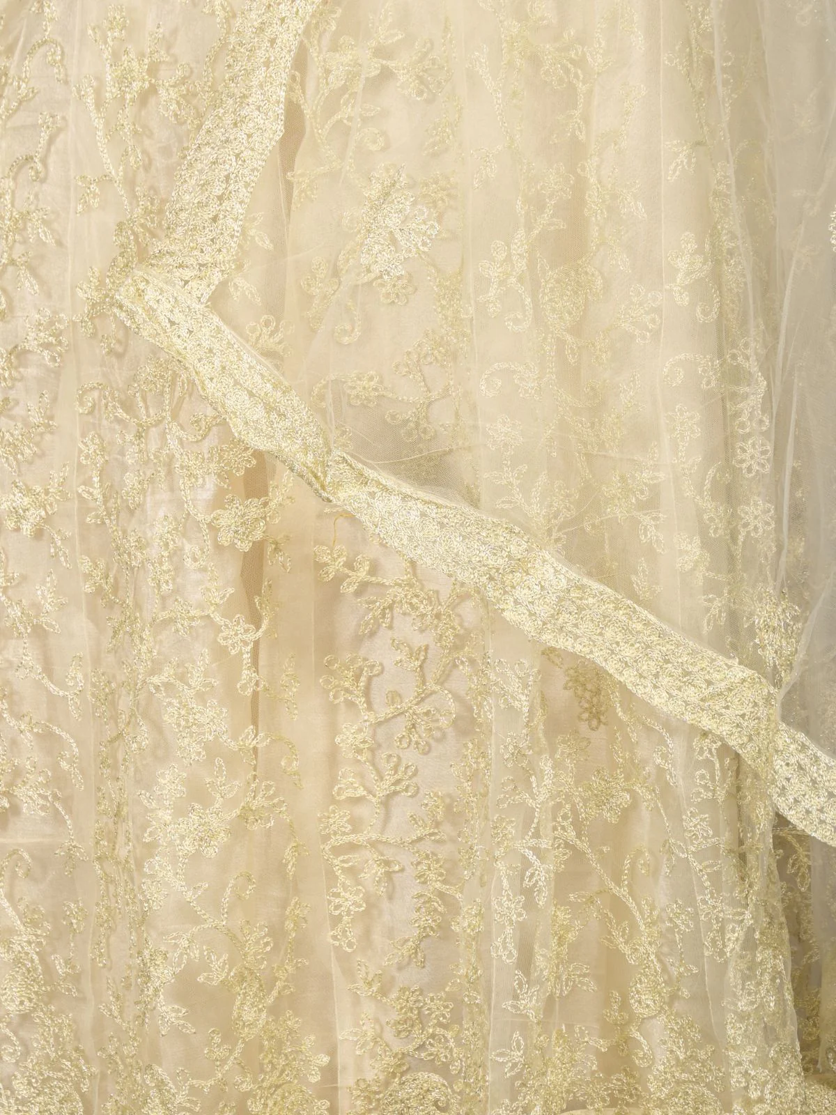 Odette Off White Embroidered Net Semi-Stitched Lehenga with Unstitched Blouse for Women - Image 5