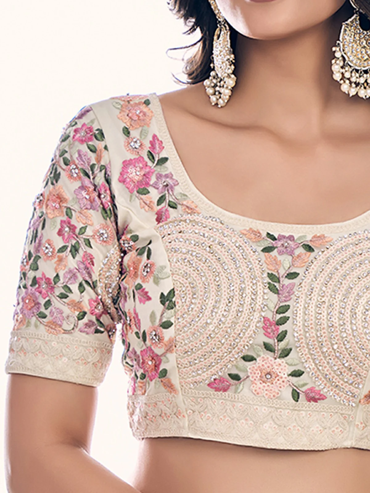 Odette Off White Embroidered Soft Net Semi Stitched Lehenga With Blouse For Women - Image 6