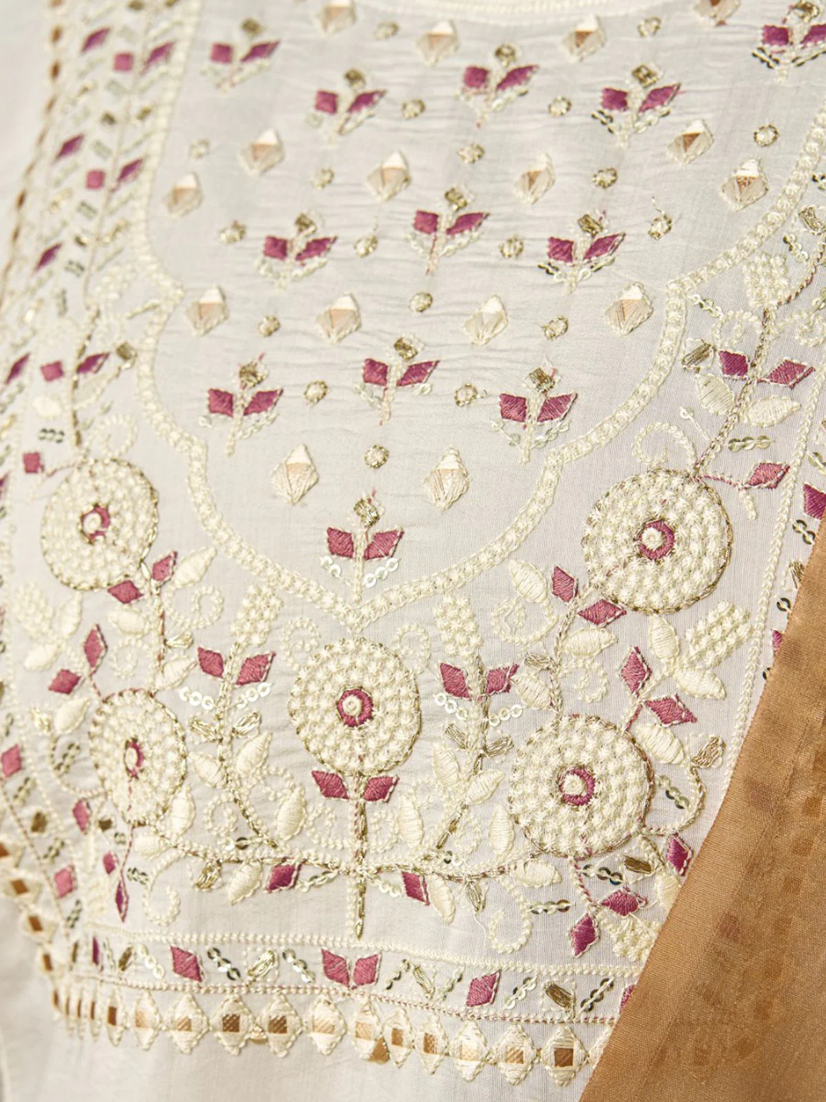 Odette Off White Embroidered Viscose Silk Stitched Kurta Salwar Set For Women - Image 5