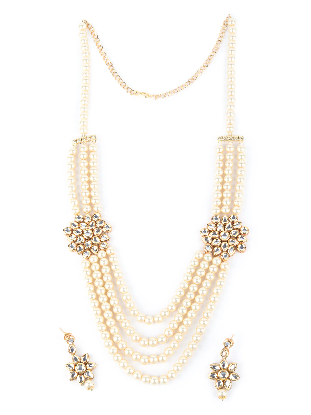 Odette Off White Faux Pearls Embellished Long Neck Piece For Women - Image 4