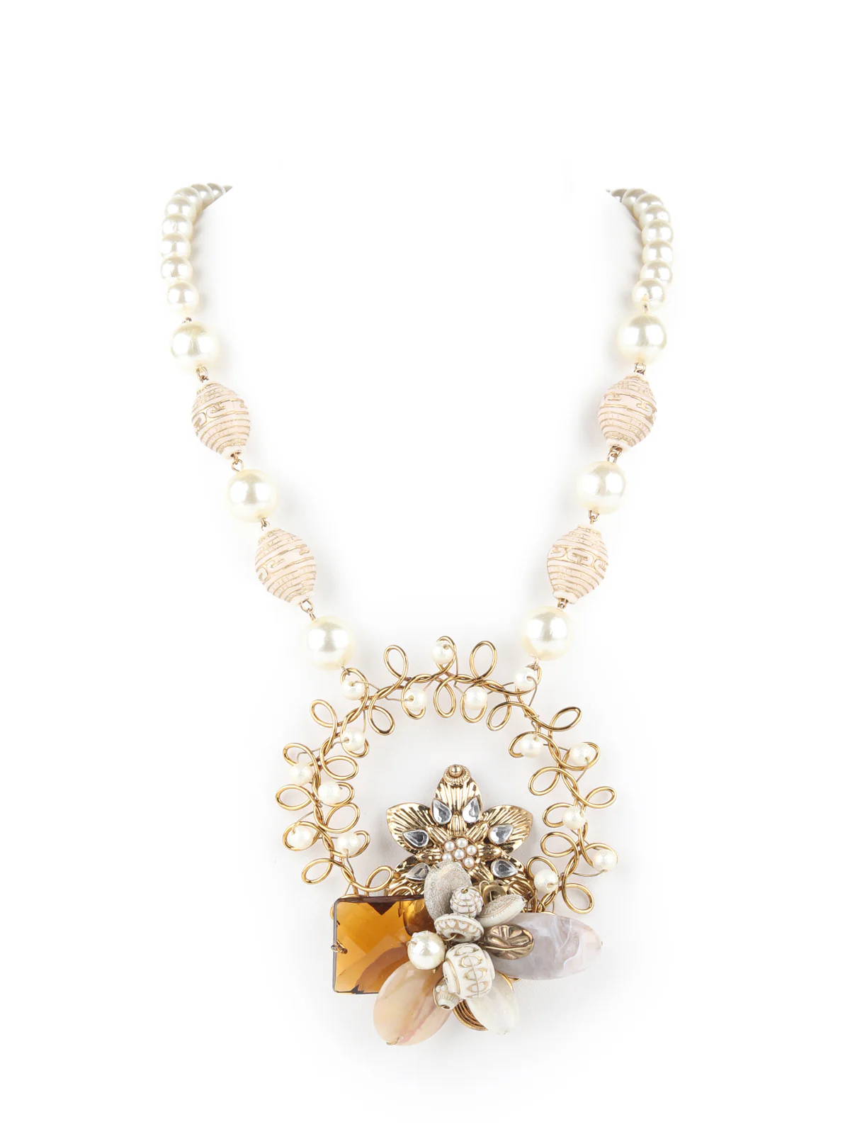 Odette Off White Faux Pearls Embellished Long Neck Piece For Women - Image 3