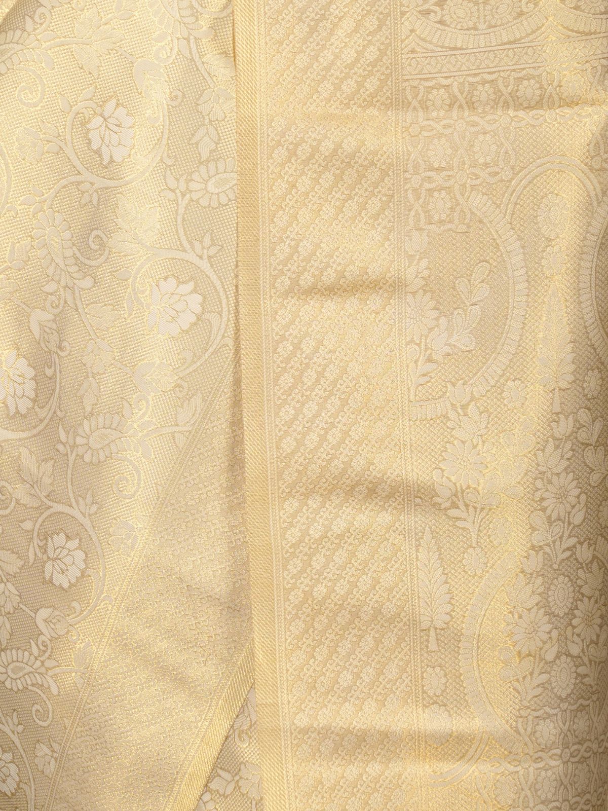 Odette Off White Gold Thread Woven Silk Blend Saree with Unstitched Blouse for Women - Image 5