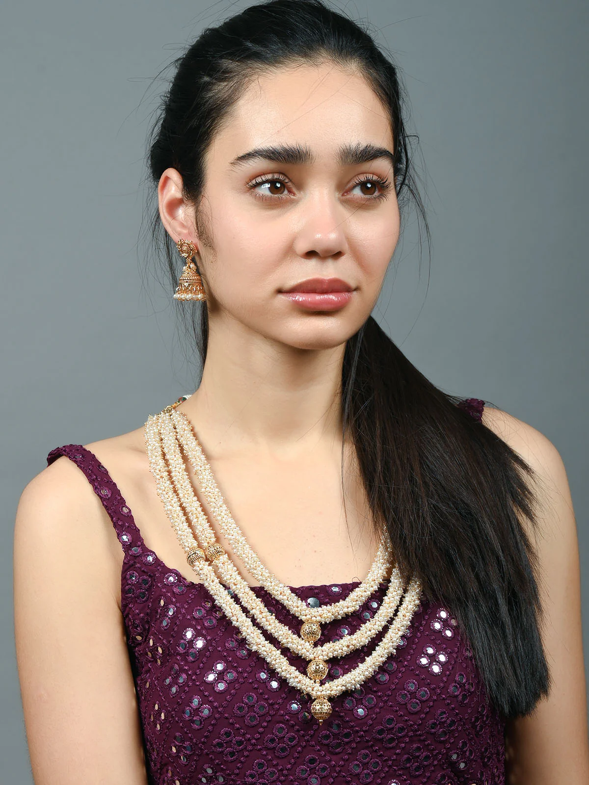 Odette Off White & Golden Alloy Embellished Jewellery Set For Women