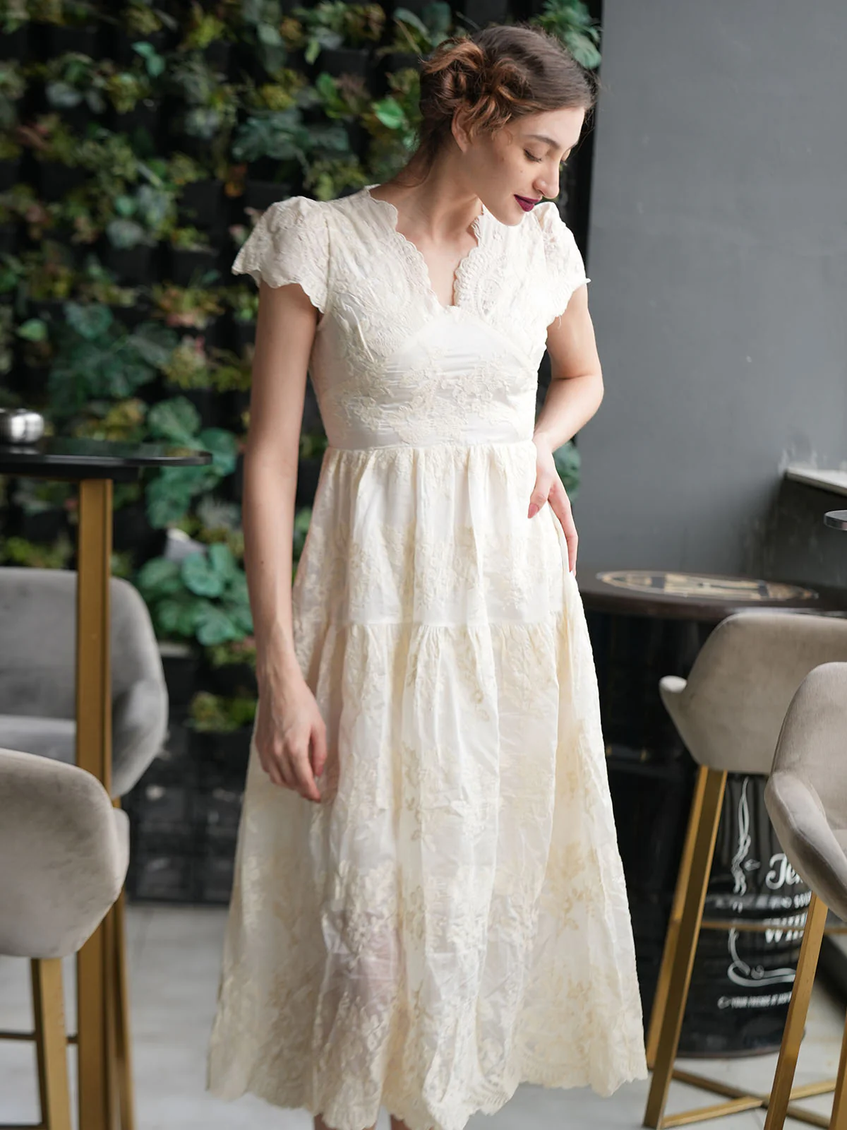 Odette Off White Hakoba Lace Embroidered Dress for Women - Image 2