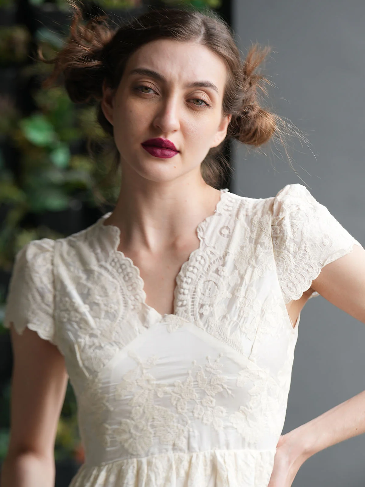 Odette Off White Hakoba Lace Embroidered Dress for Women - Image 5