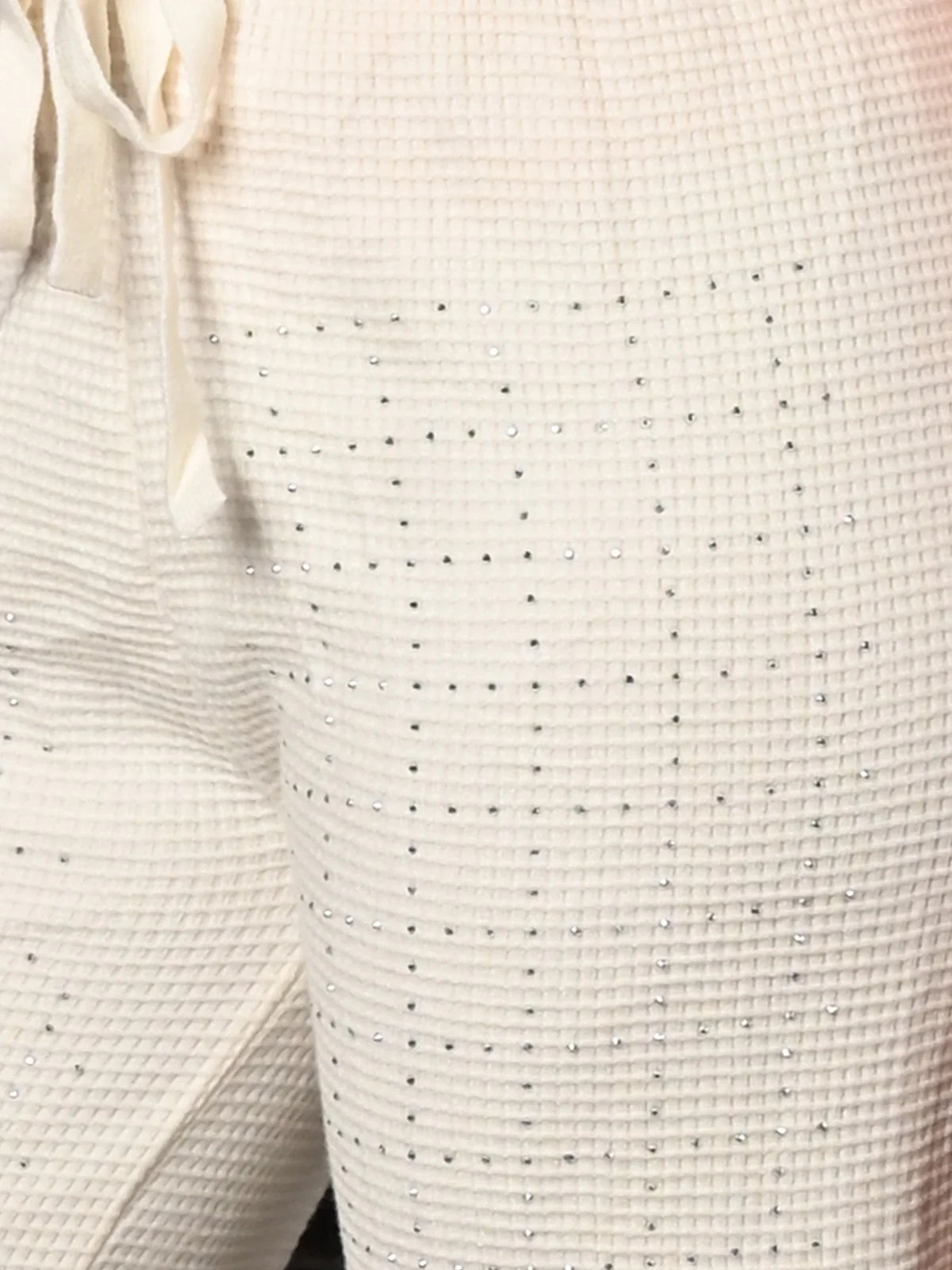 Odette Off White Knit Studded Embellished Pant For Women - Image 4