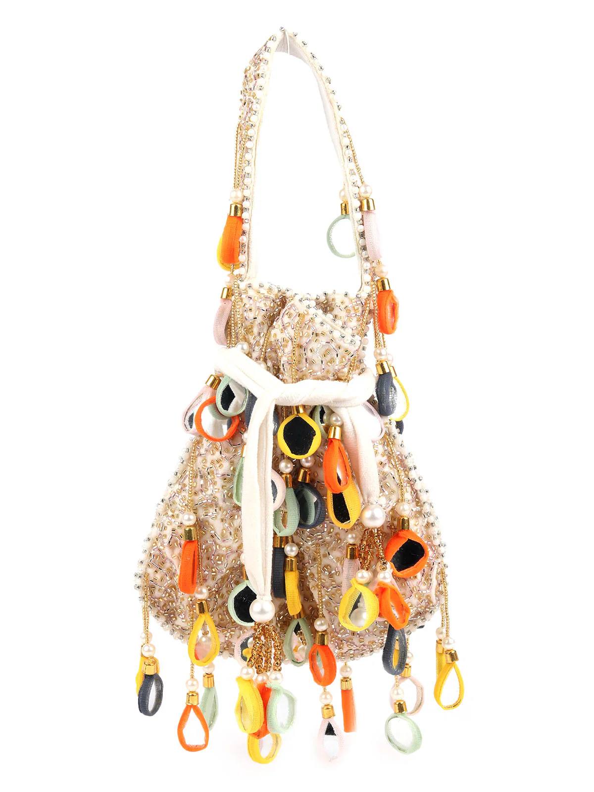 Odette Off White Mirror Tasseled Clutch For Women - Image 3