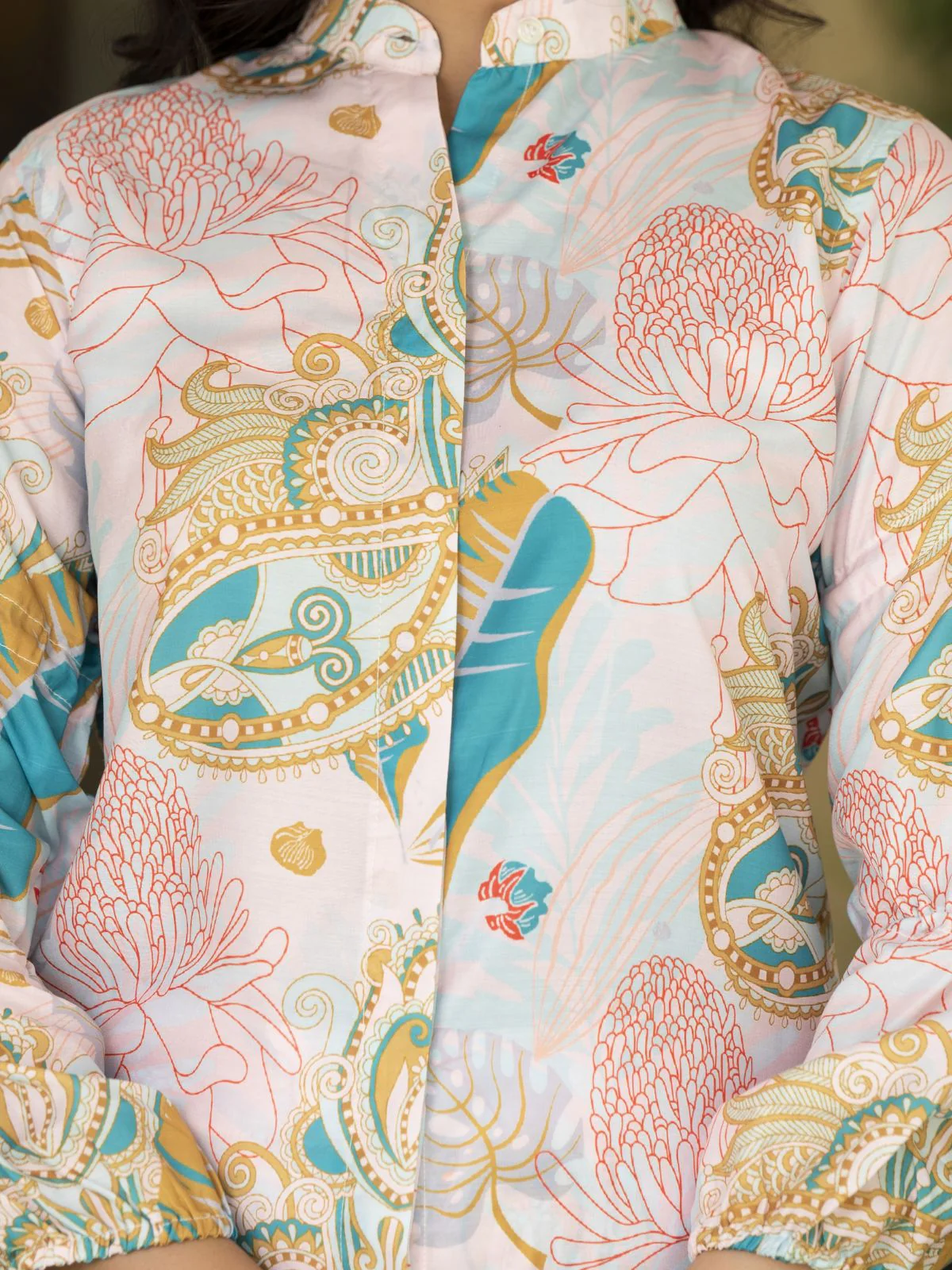 Odette Off White Muslin Printed Indo Western Co Ord Set For Women - Image 5
