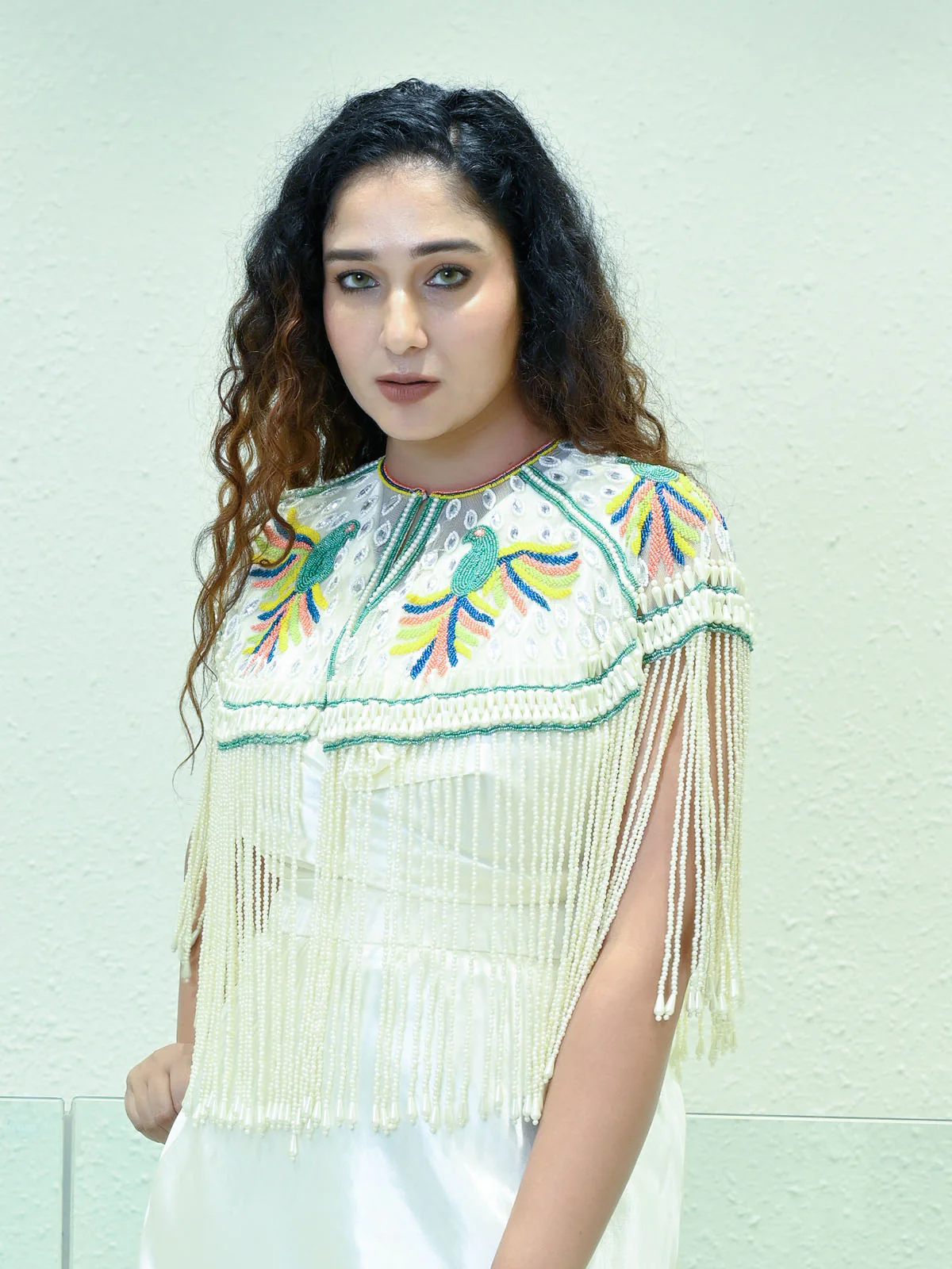 Odette Off White Net Embellished Cape For Women