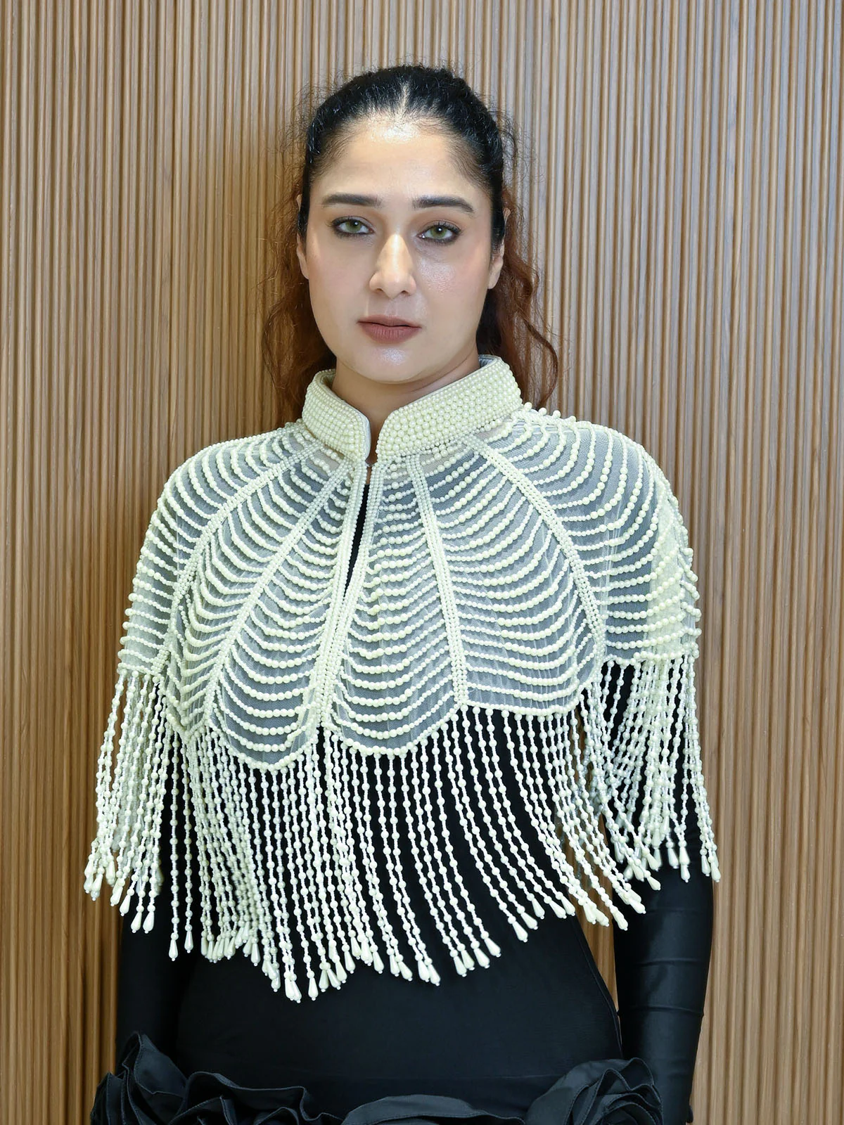 Odette Off White Net Embellished Cape For Women