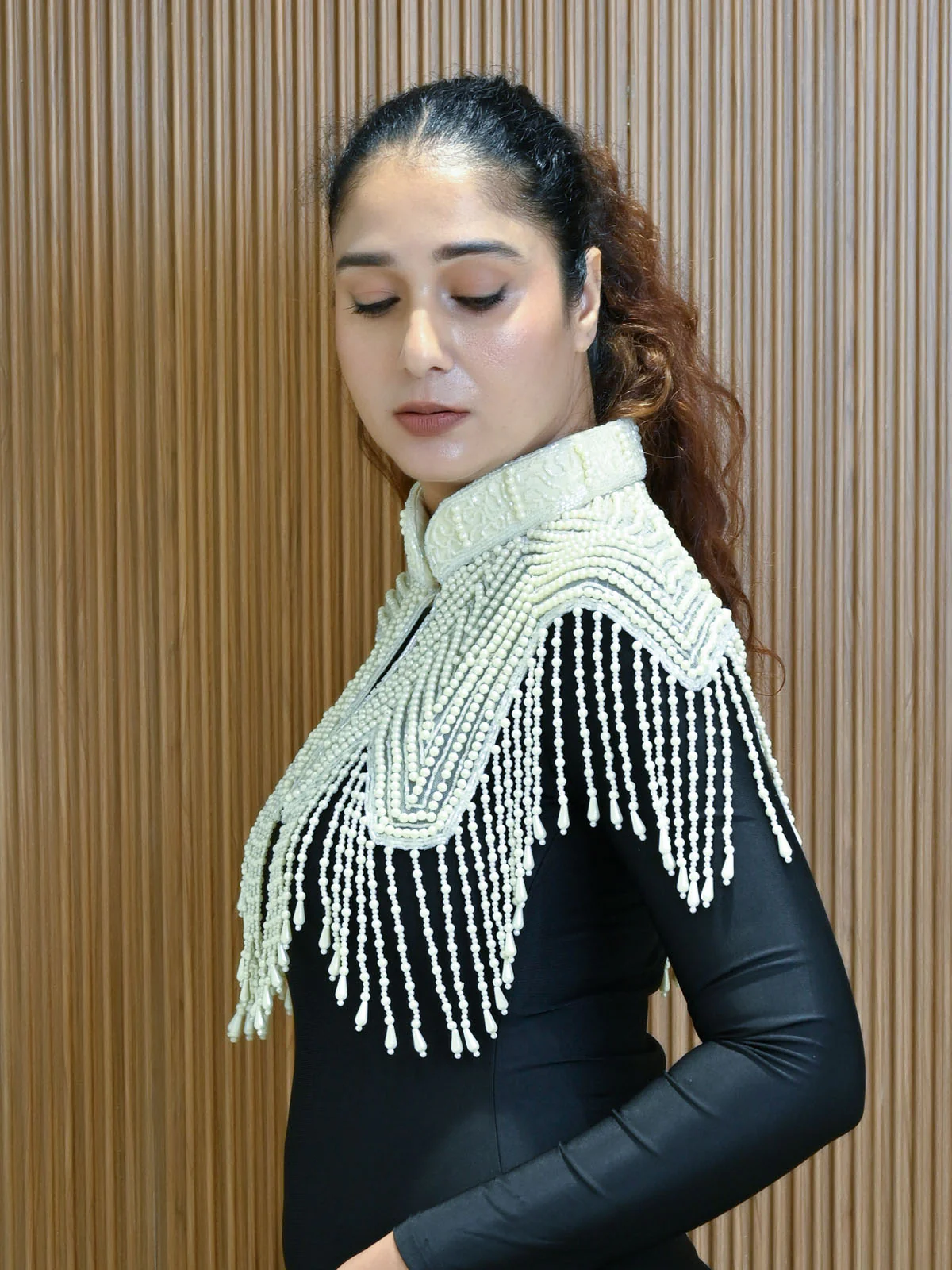 Odette Off White Net Embellished Cape For Women - Image 2