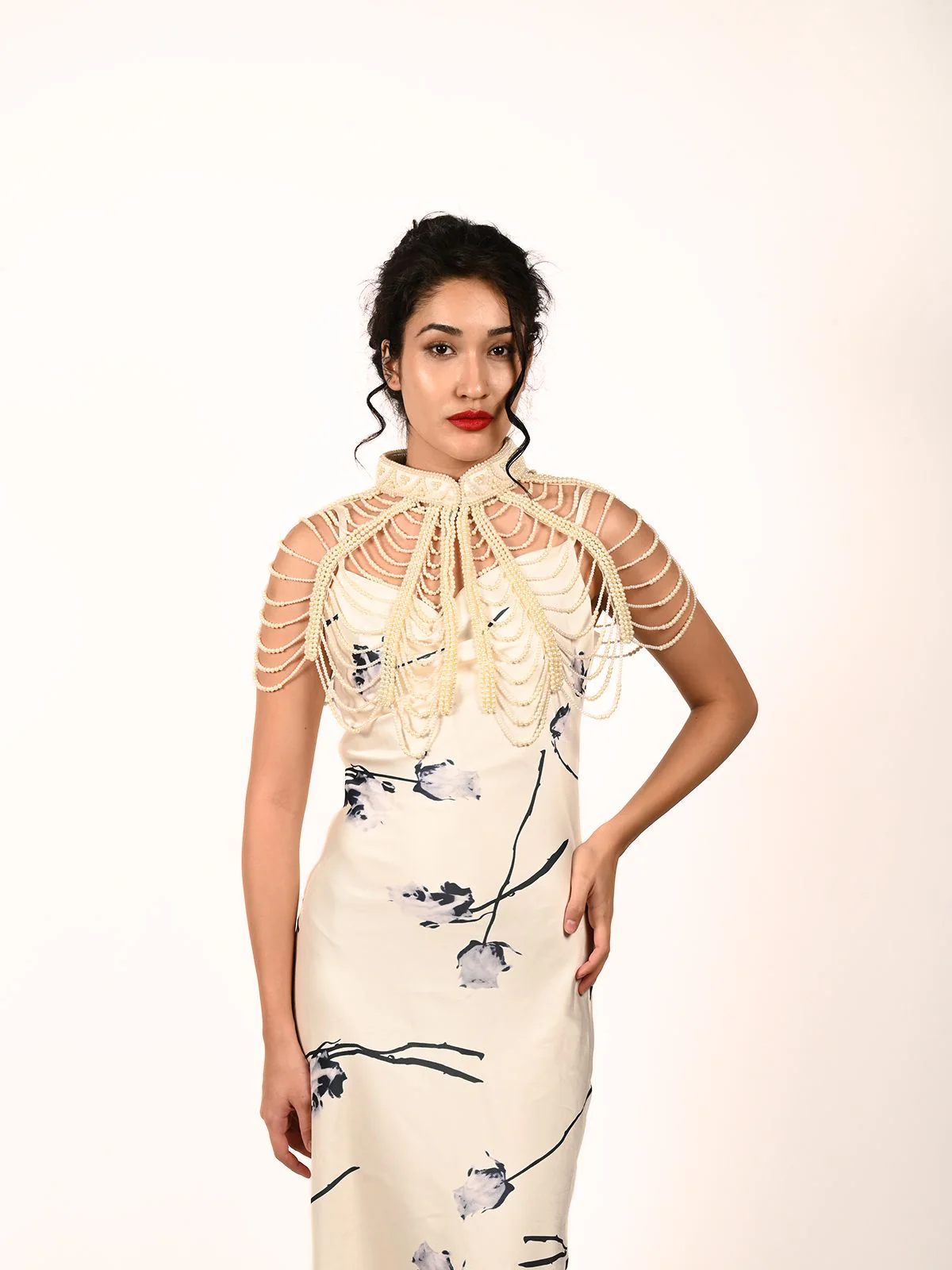 Odette Off White Net Embellished Cape For Women