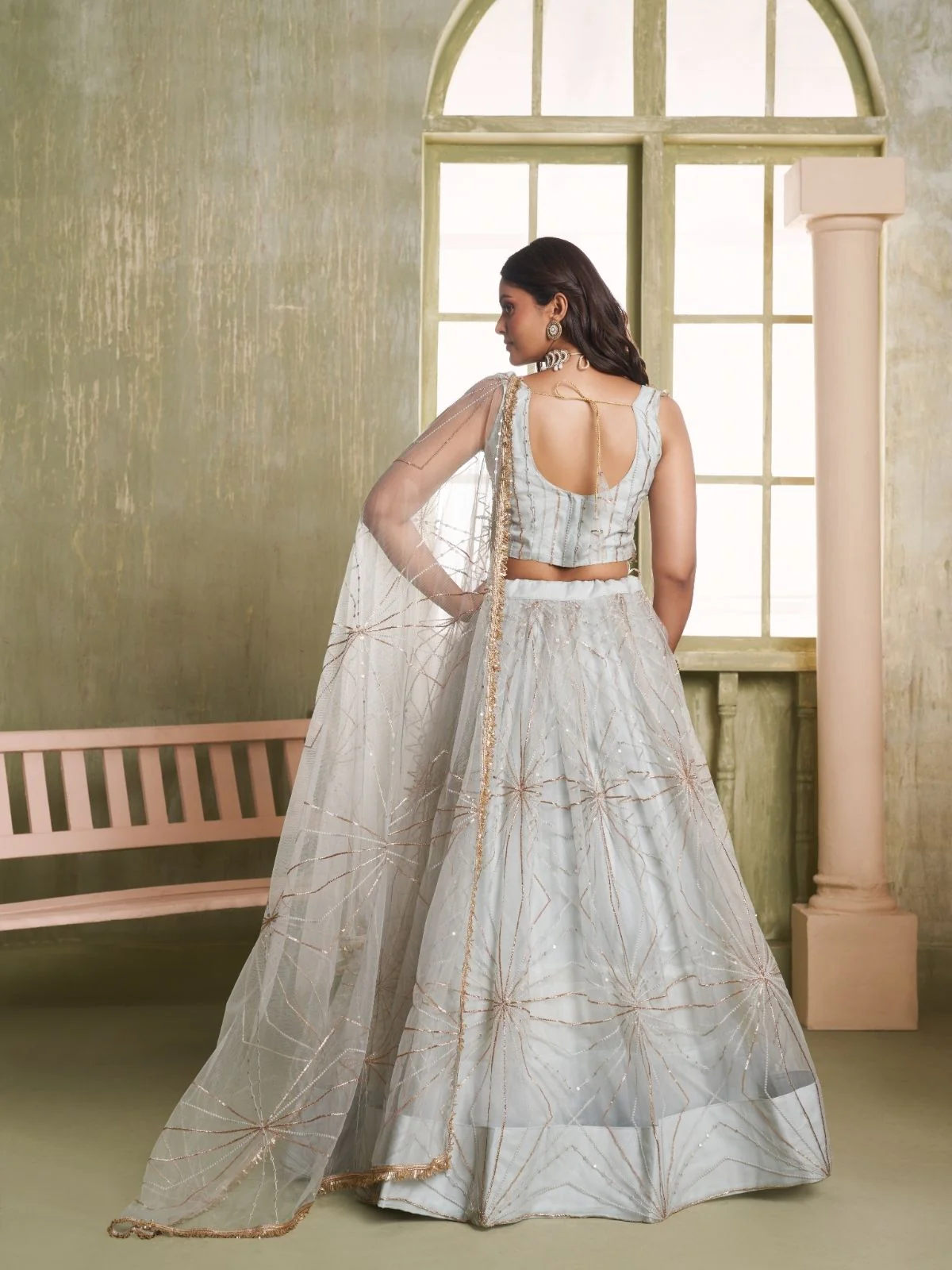 Odette Off White Net Embroidered Semi Stitched Lehenga For Women - Image 3