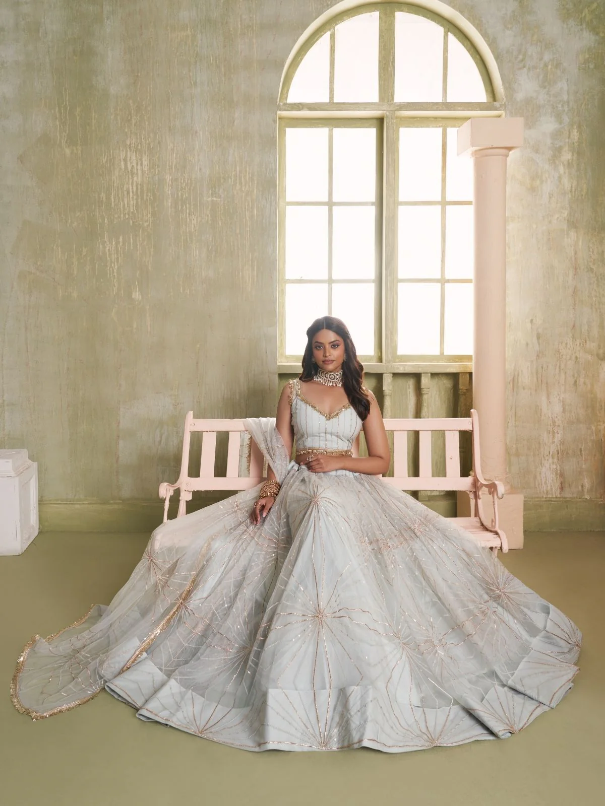 Odette Off White Net Embroidered Semi Stitched Lehenga For Women - Image 4