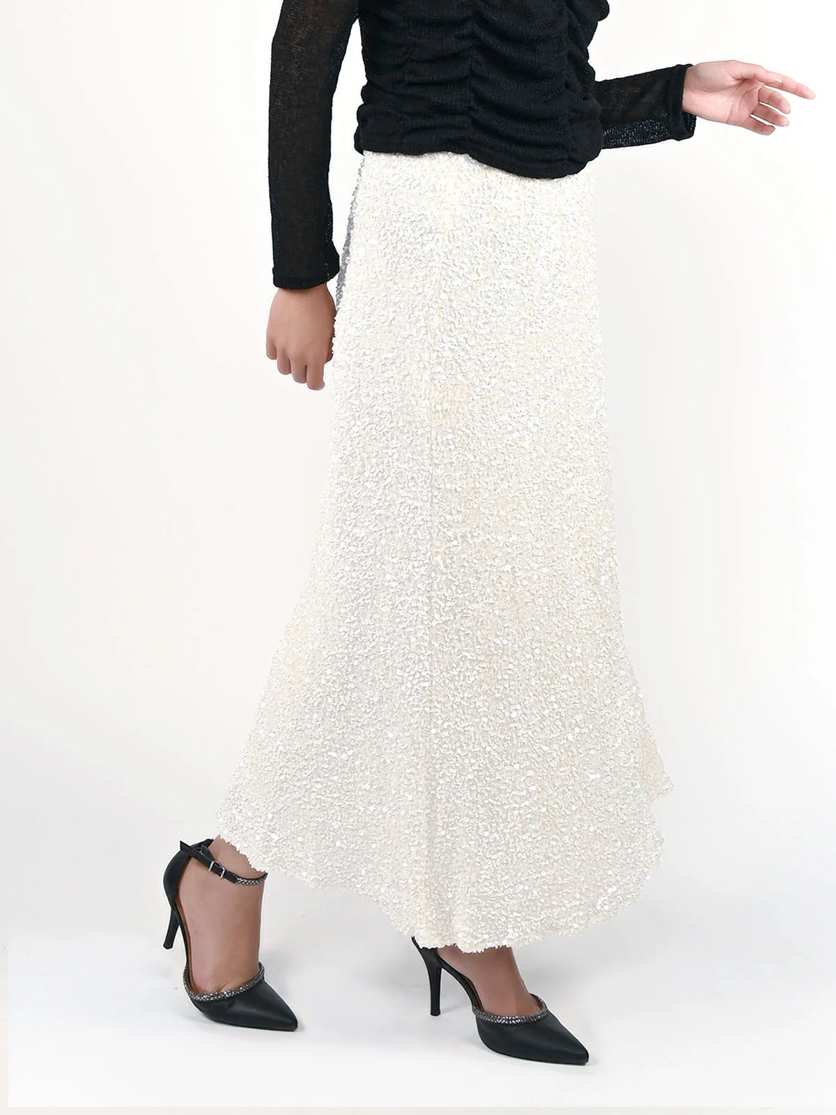 Odette Off White Net Sequence Skirt For Women - Image 3
