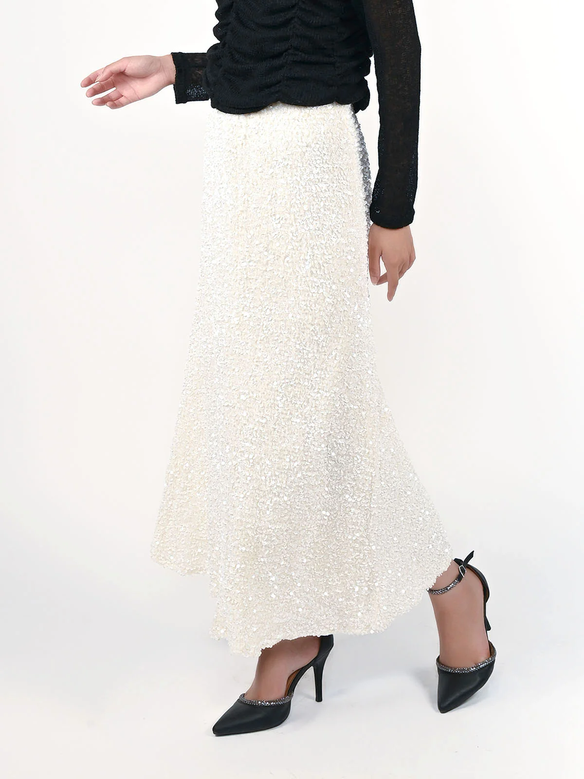 Odette Off White Net Sequence Skirt For Women - Image 4