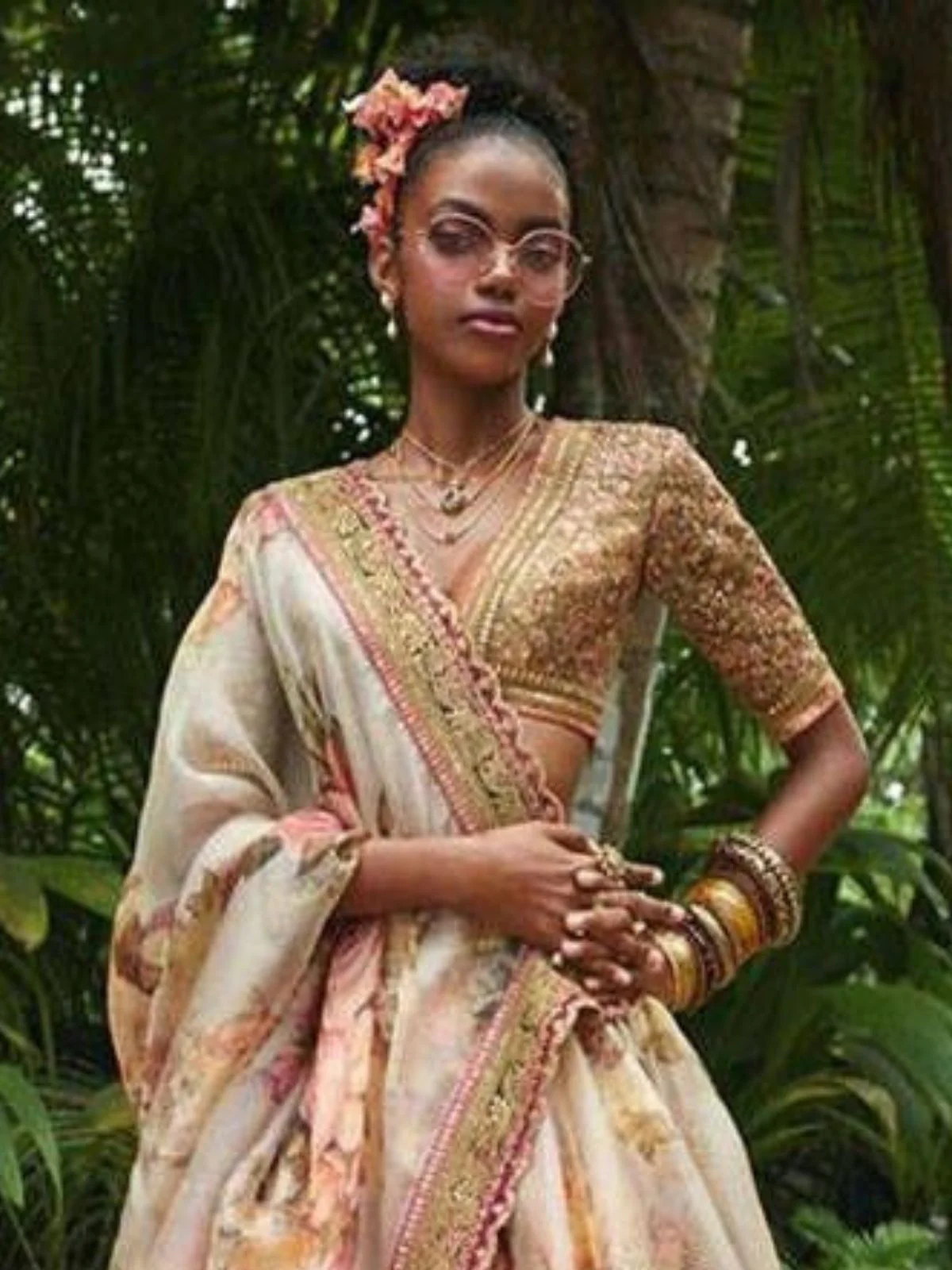 Odette Off-White Organza Printed Semi-Stitched lehenga For Women - Image 3