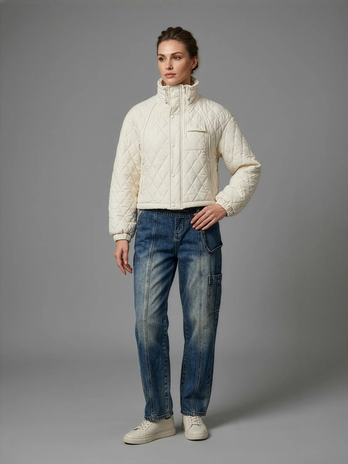 Odette Off White Polyester Solid Jacket For Women