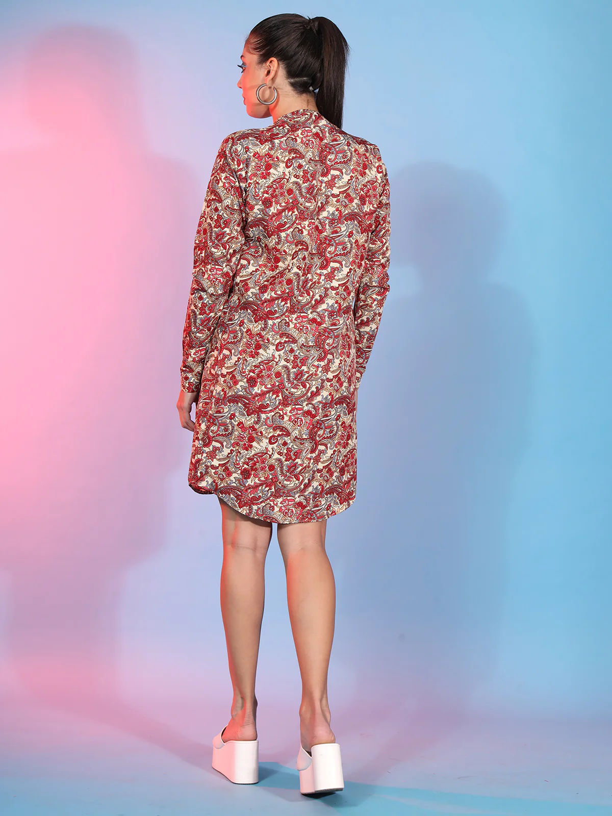 Odette Red Printed Crepe Stitched Co-Ord Set For Women - Image 5