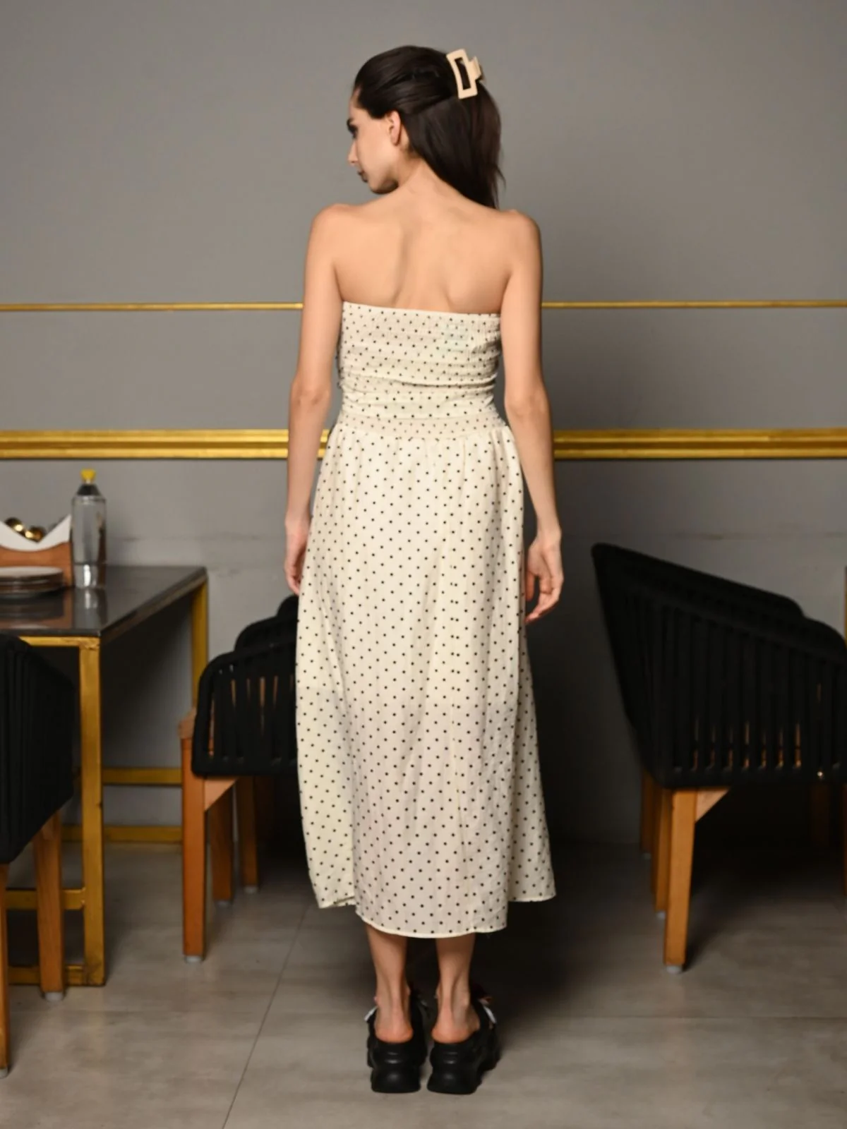 Odette Off White Viscose Printed Western Dress for Women - Image 4