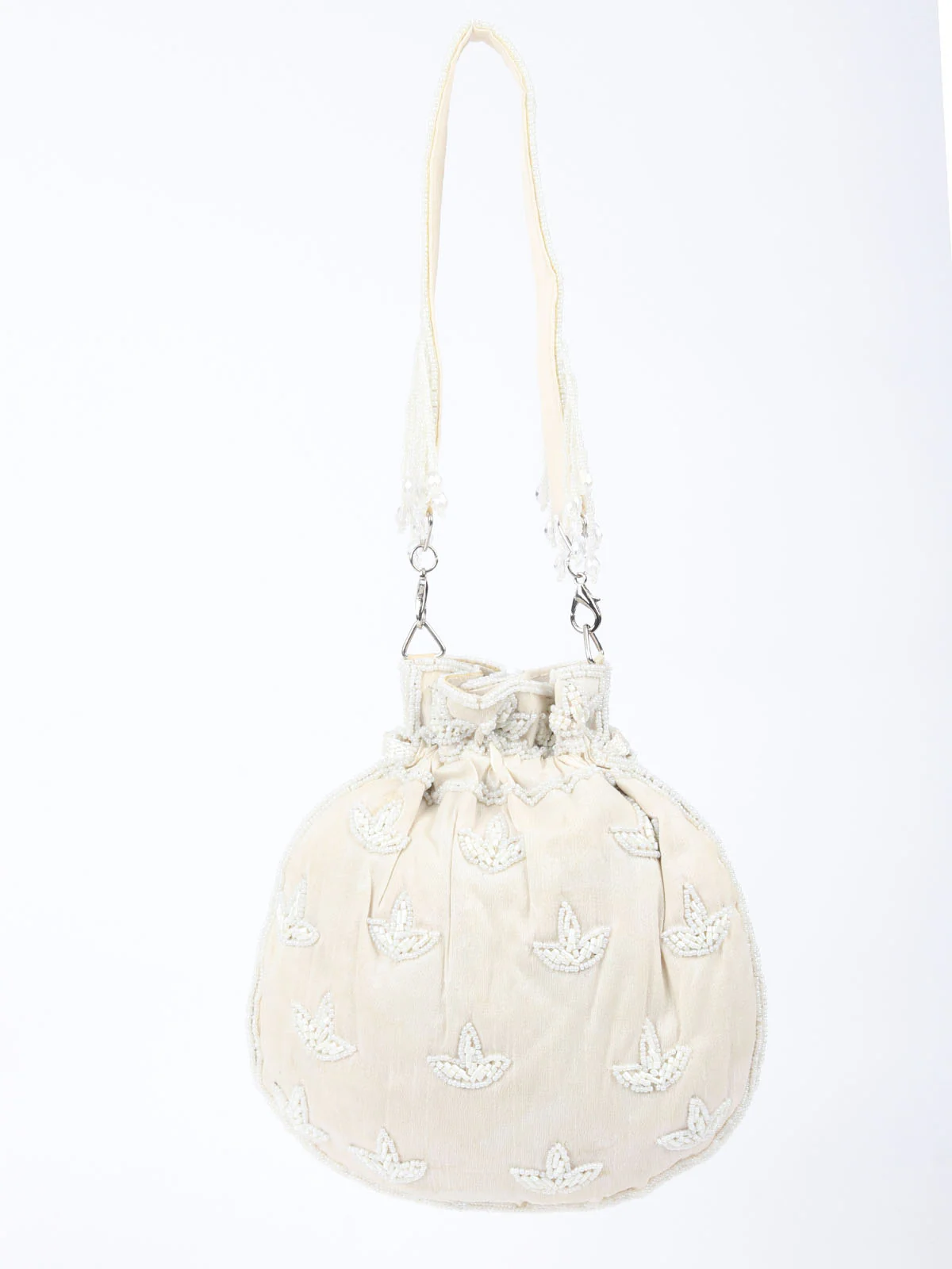 Odette Off white Raw Silk Cutdana And Beads With Wrist Tassel Potli Bag For Women - Image 5