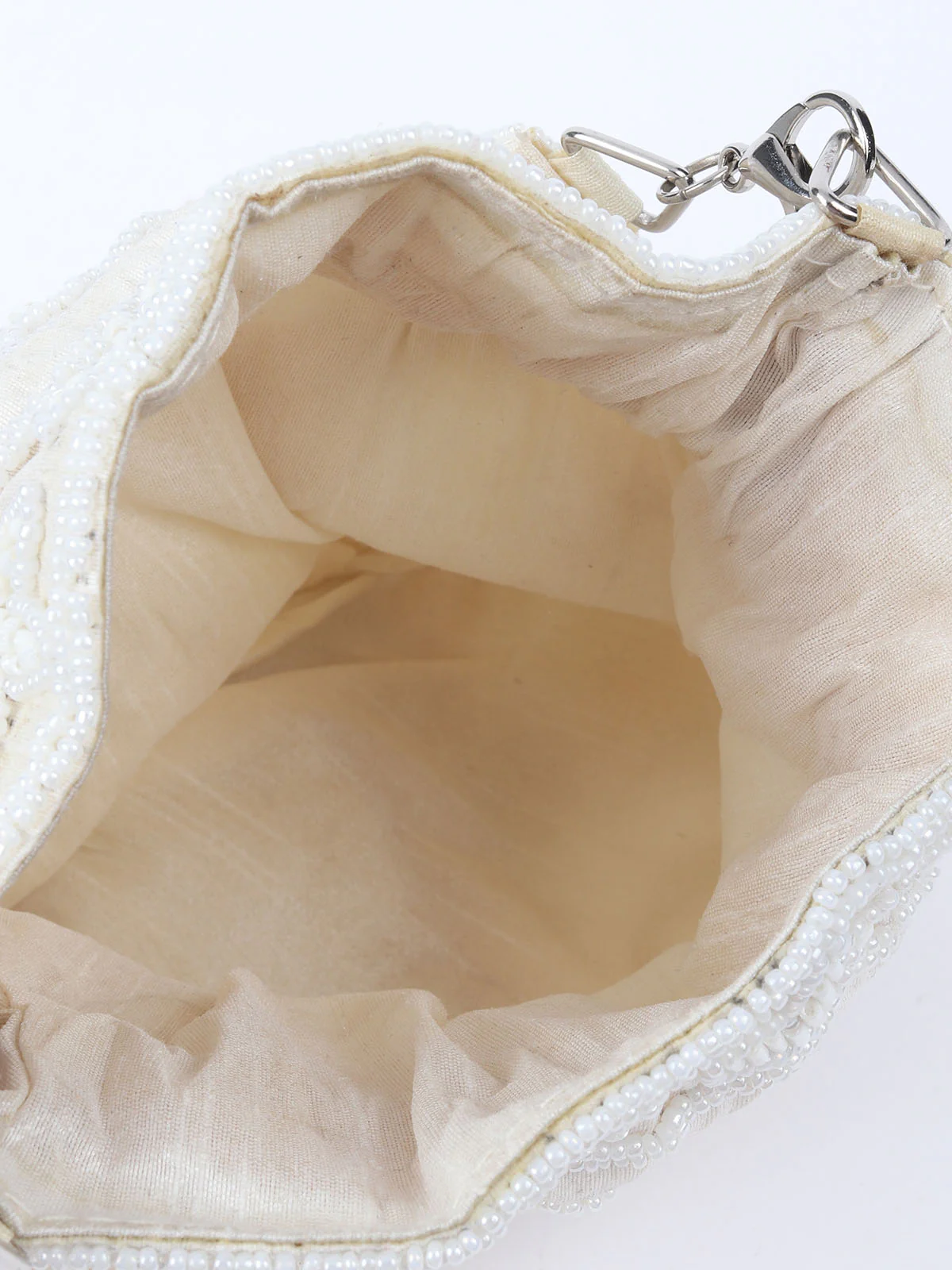 Odette Off white Raw Silk Cutdana And Beads With Wrist Tassel Potli Bag For Women - Image 6