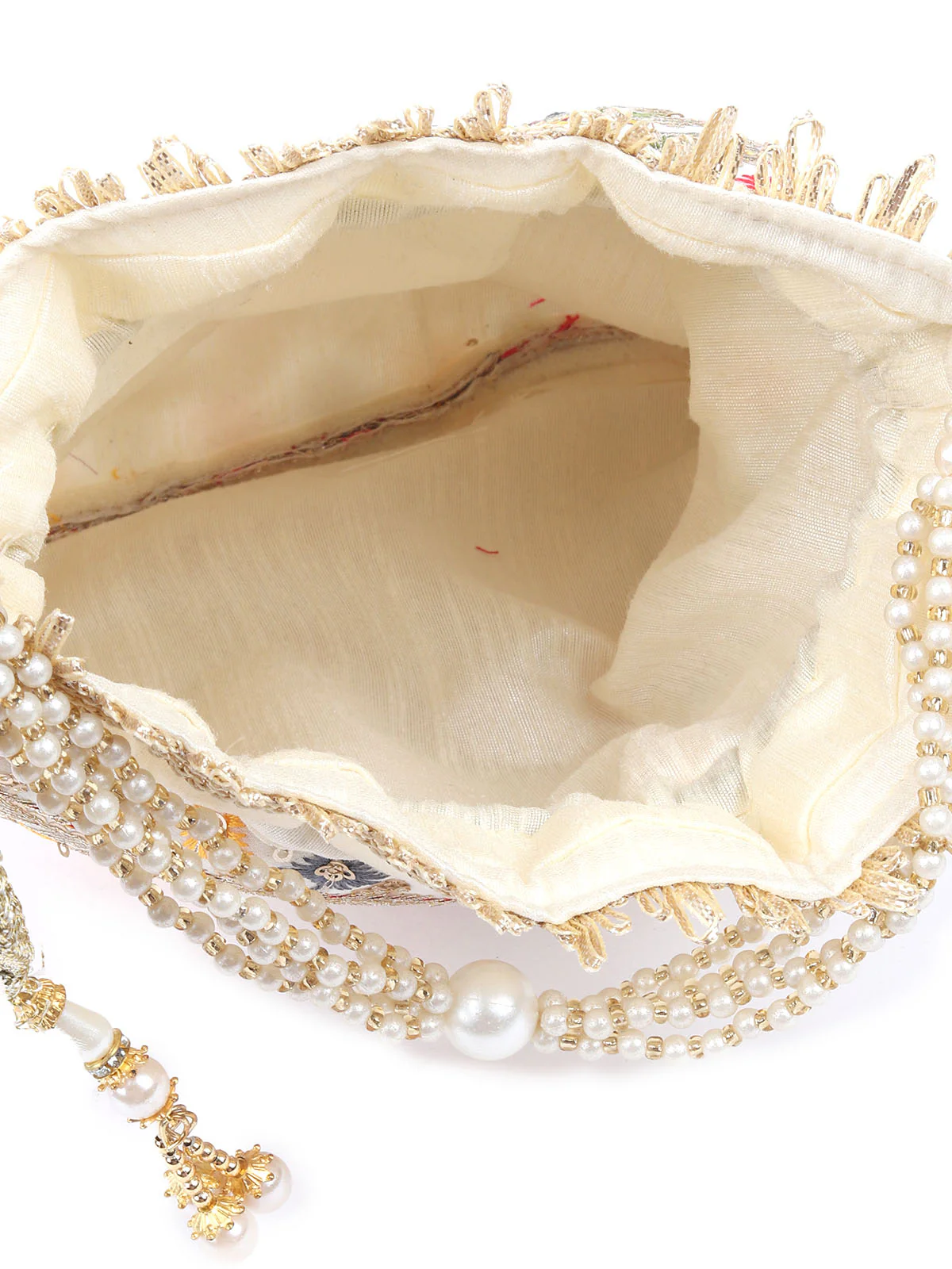 Odette Off White Raw Silk Embroidered With Sequin Potli For Women - Image 6
