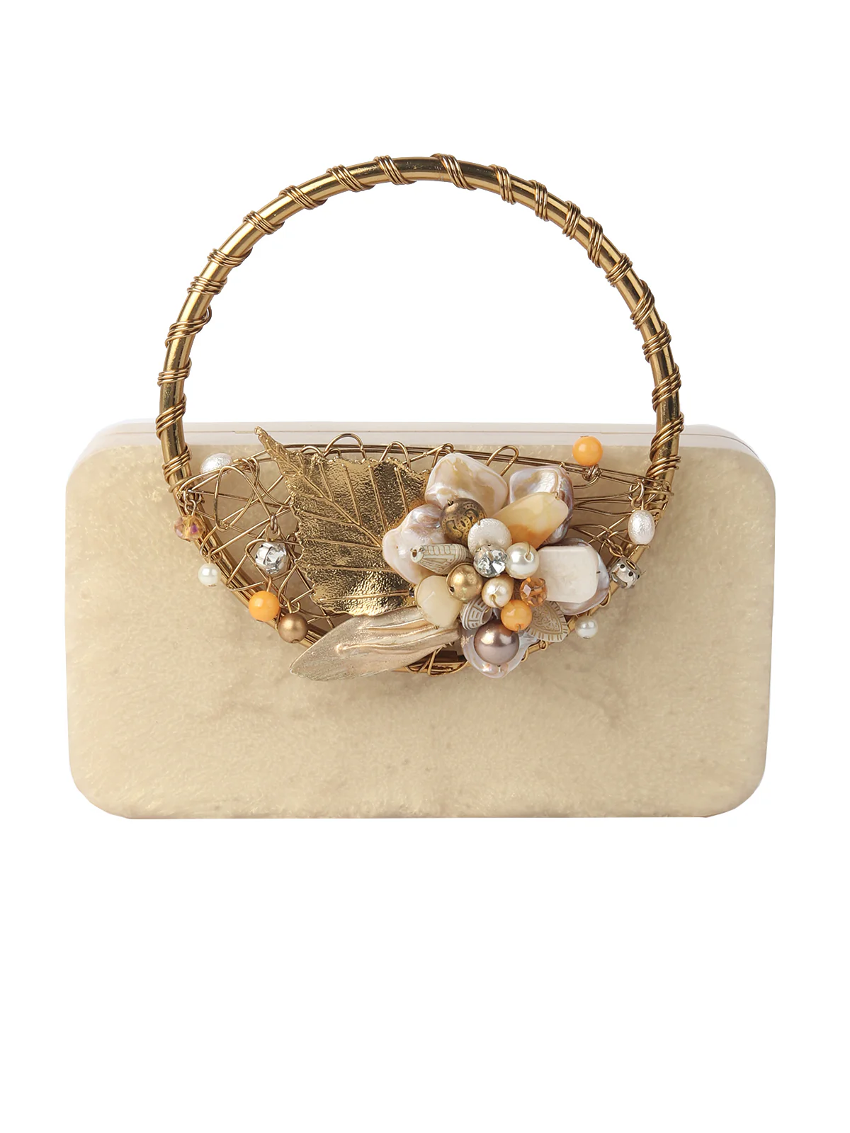 Odette Off White Resin Embellished Clutch For Women - Image 4