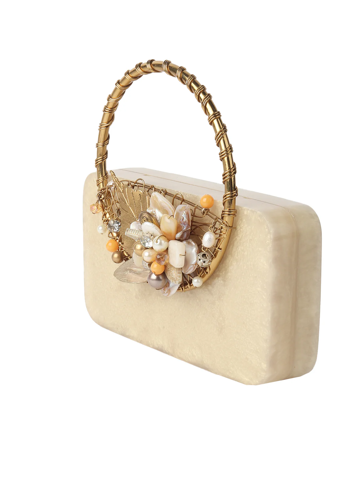 Odette Off White Resin Embellished Clutch For Women - Image 5