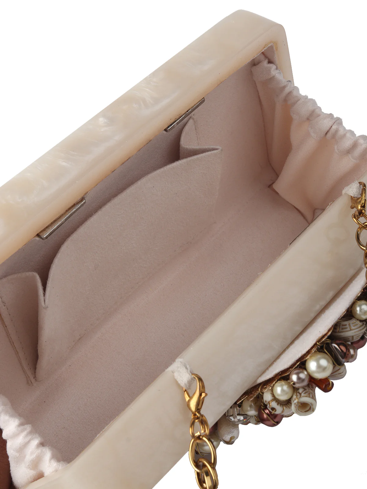 Odette Off White Resin Embellished Clutch For Women - Image 7