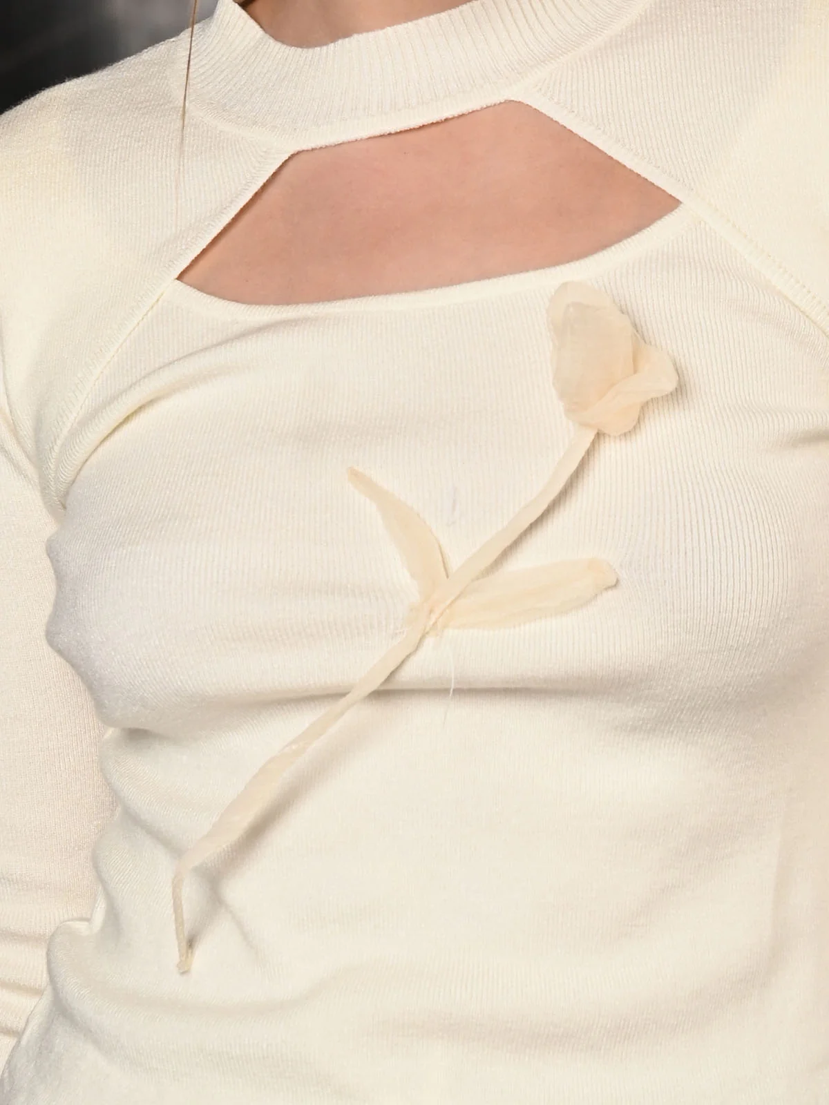 Odette Off White Ribbed Cotton Solid Top Set For Women - Image 5