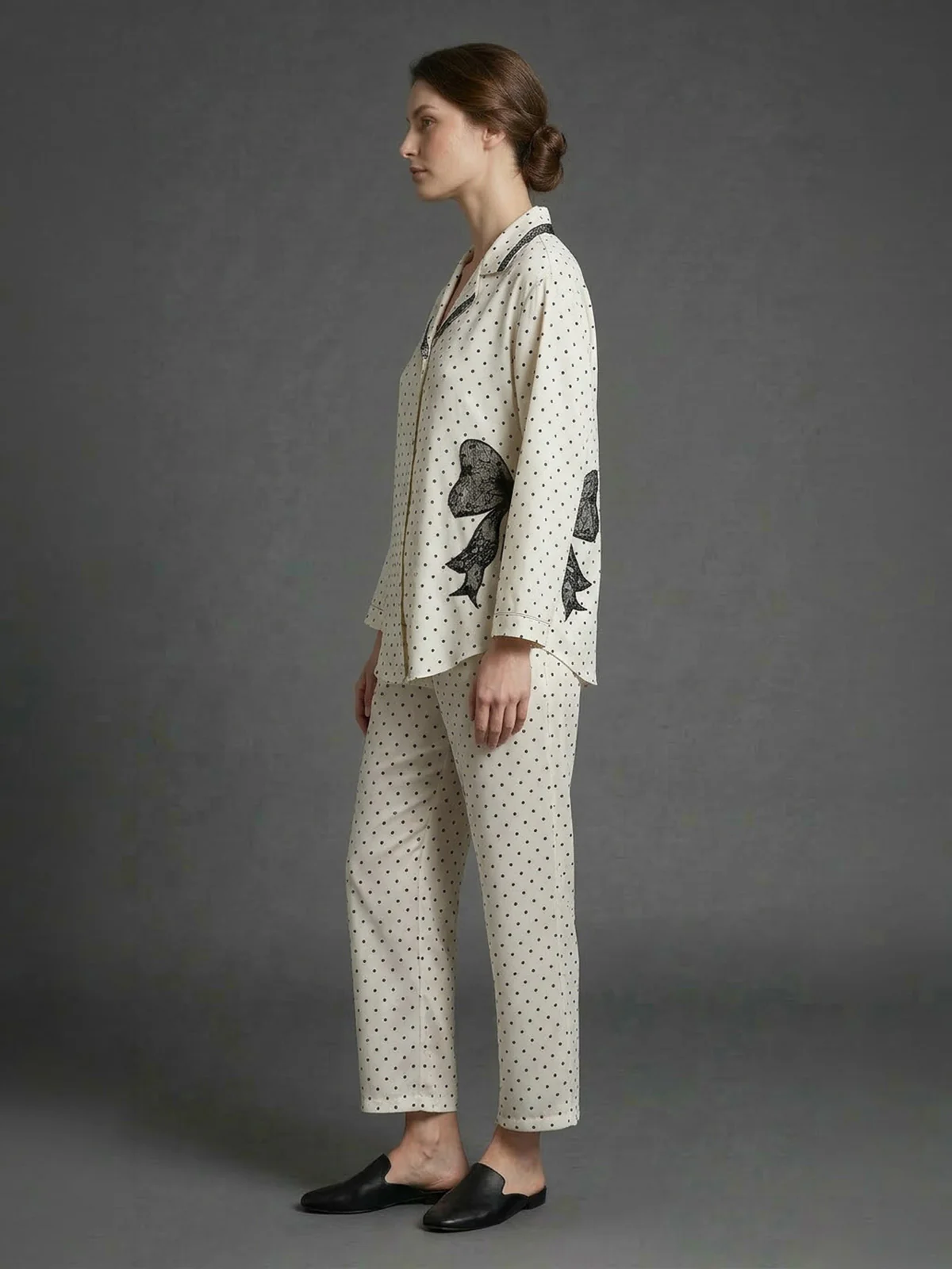 Odette Off White Satin Bow Design Night Dress For Women - Image 2